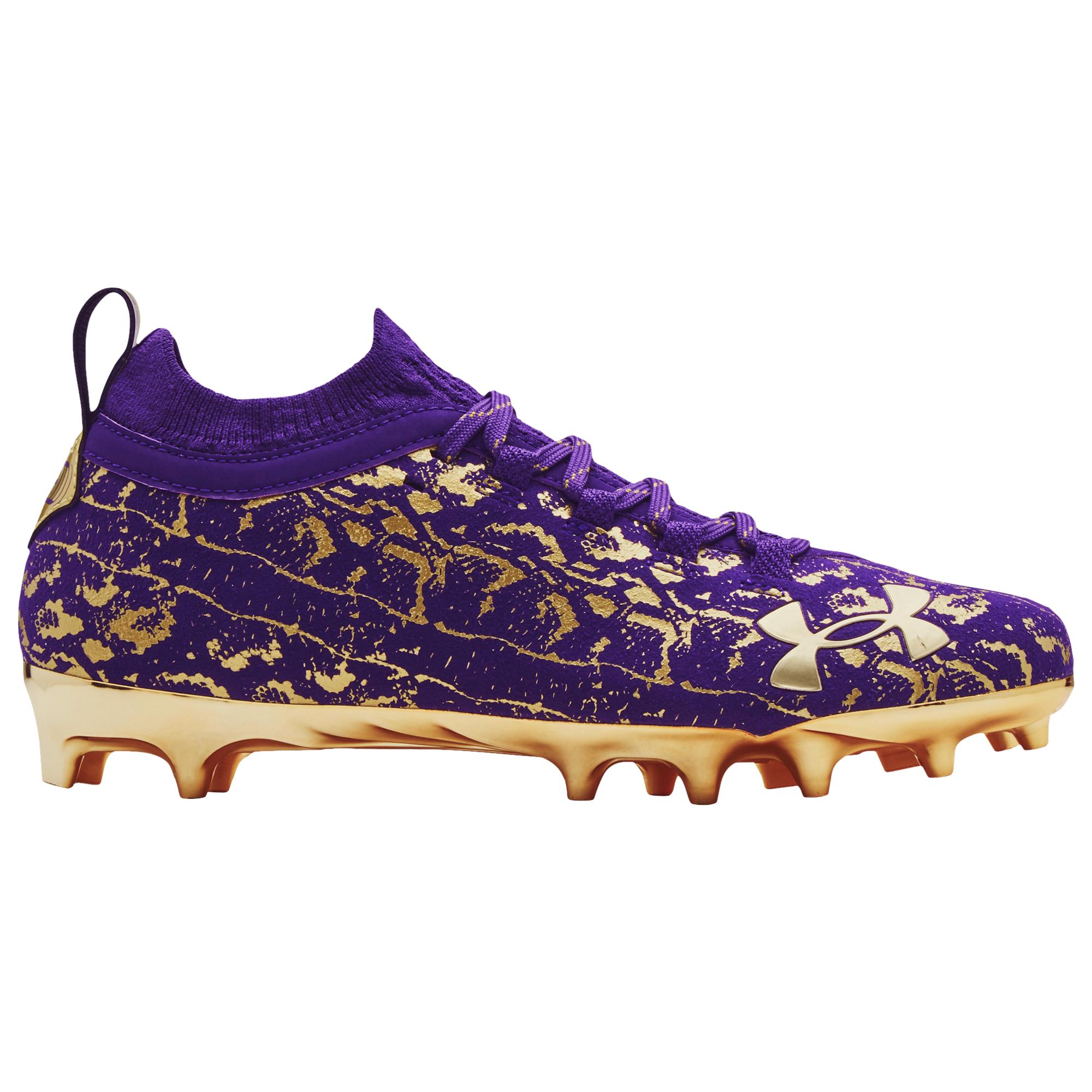 purple and gold under armour football cleats