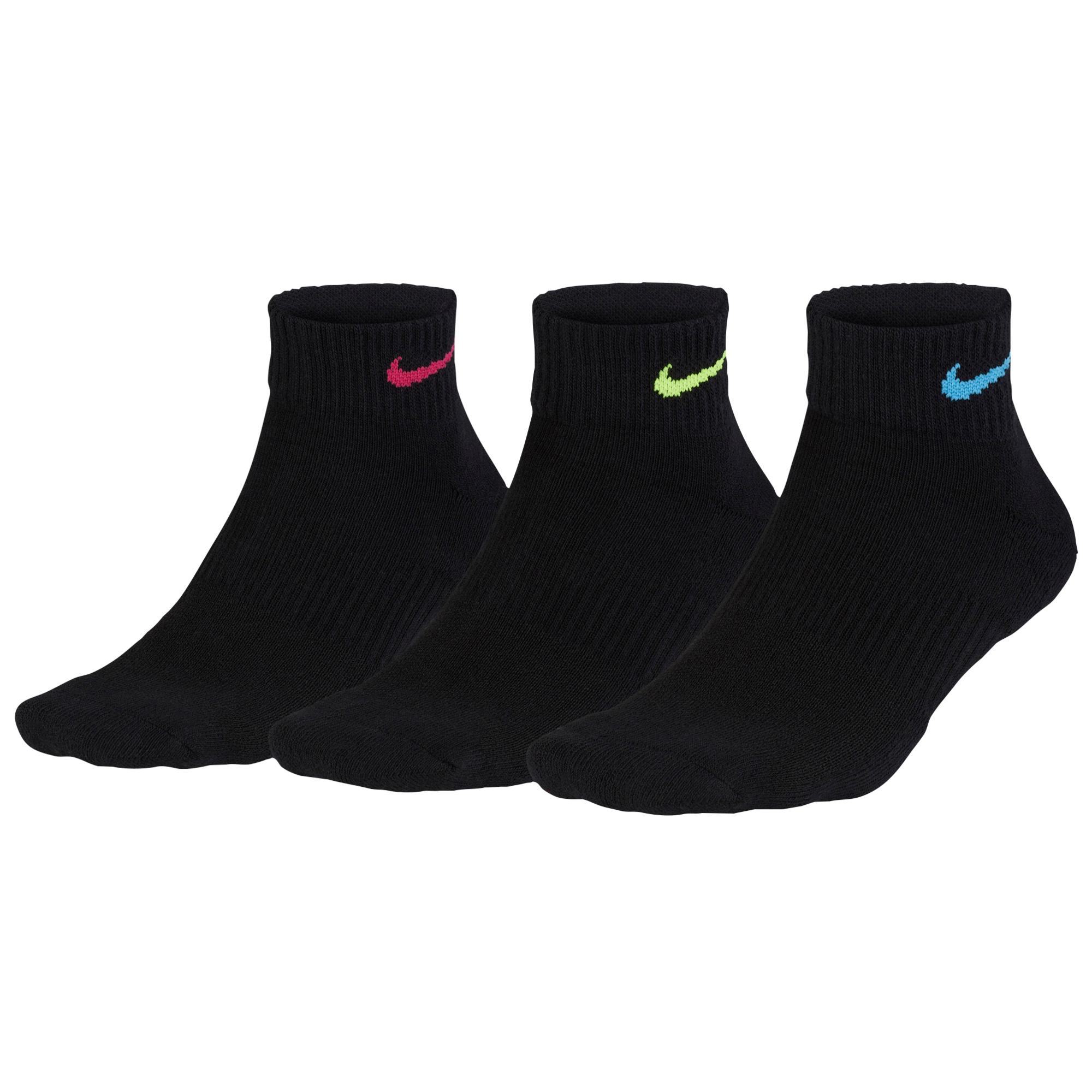 Nike Cotton 3 Pk Performance Cushioned Quarter Socks in Black Save 21