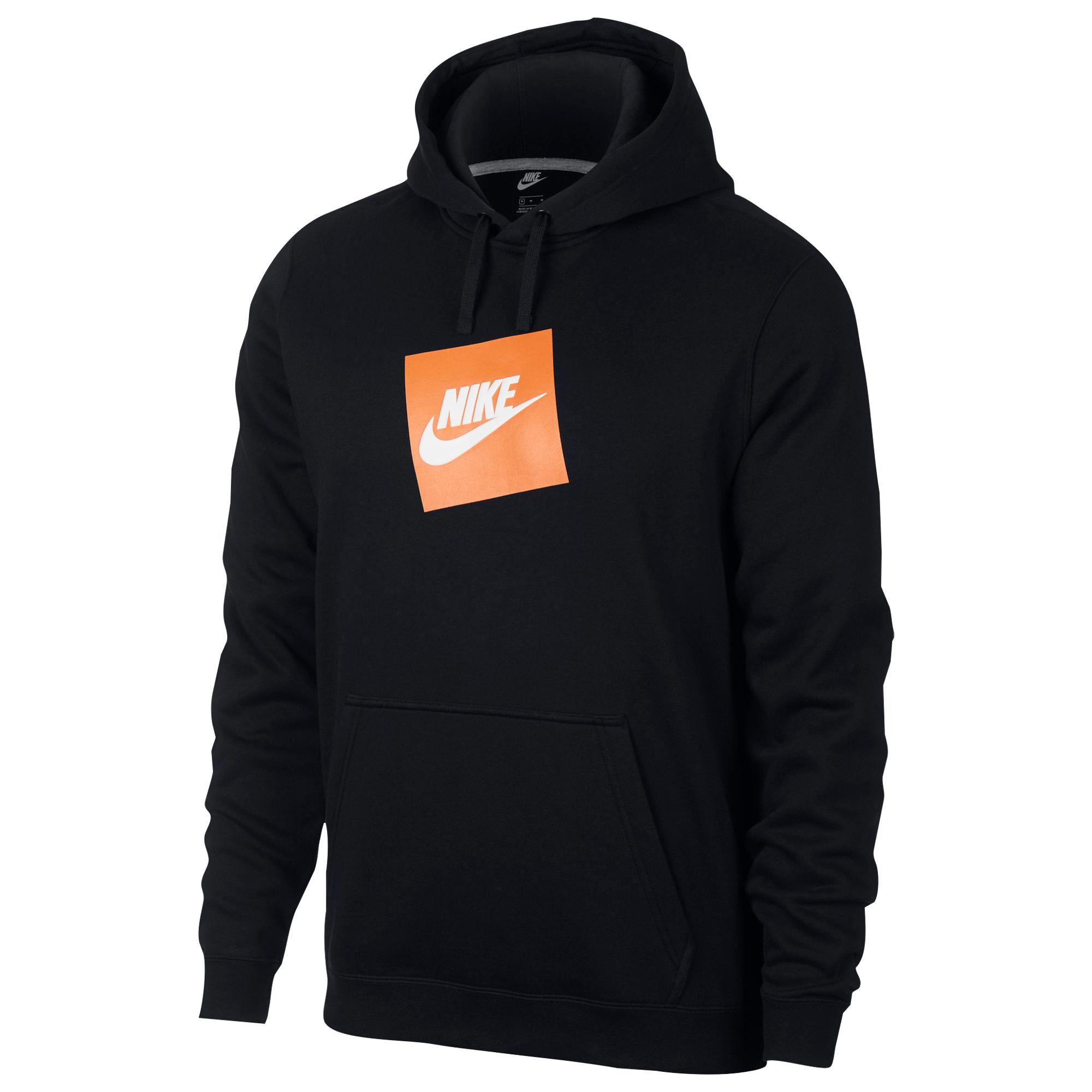 black nike hoodie with orange logo