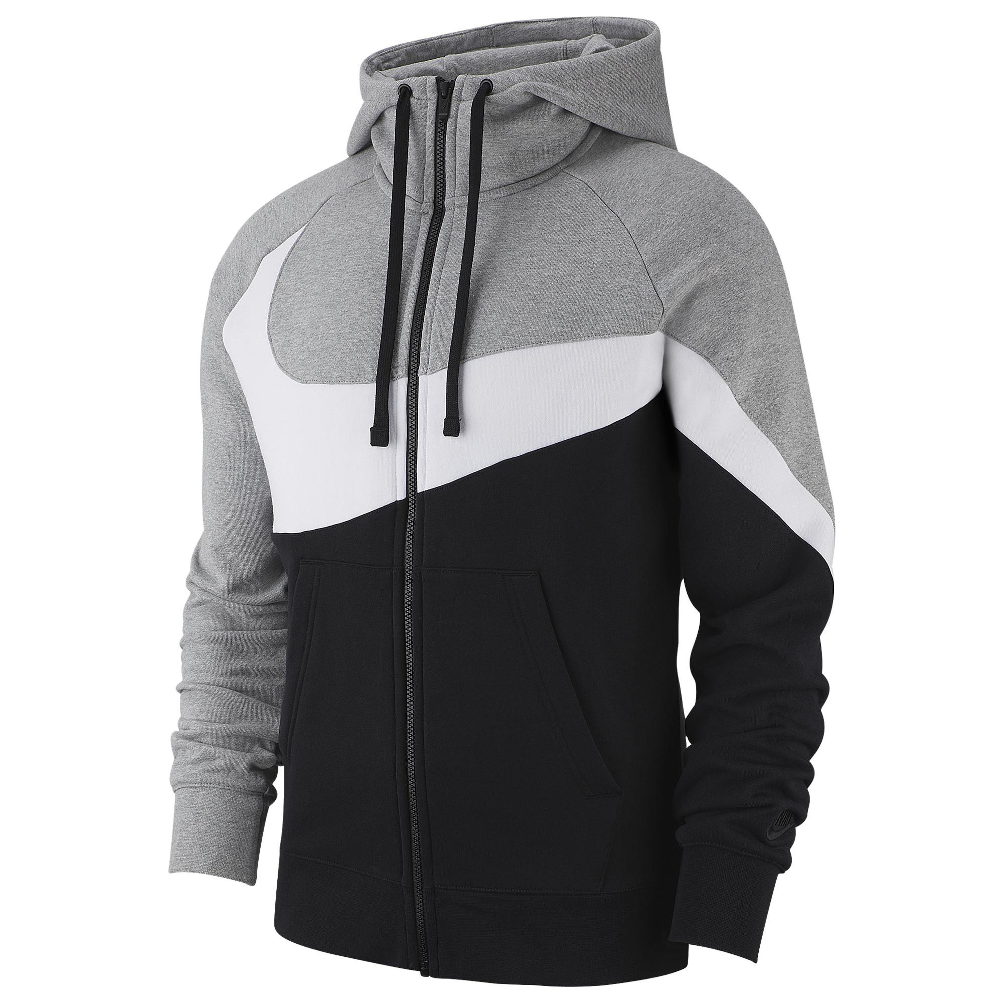 Nike Cotton Large Swoosh Full-zip Hoodie in Dark Grey Heather/White