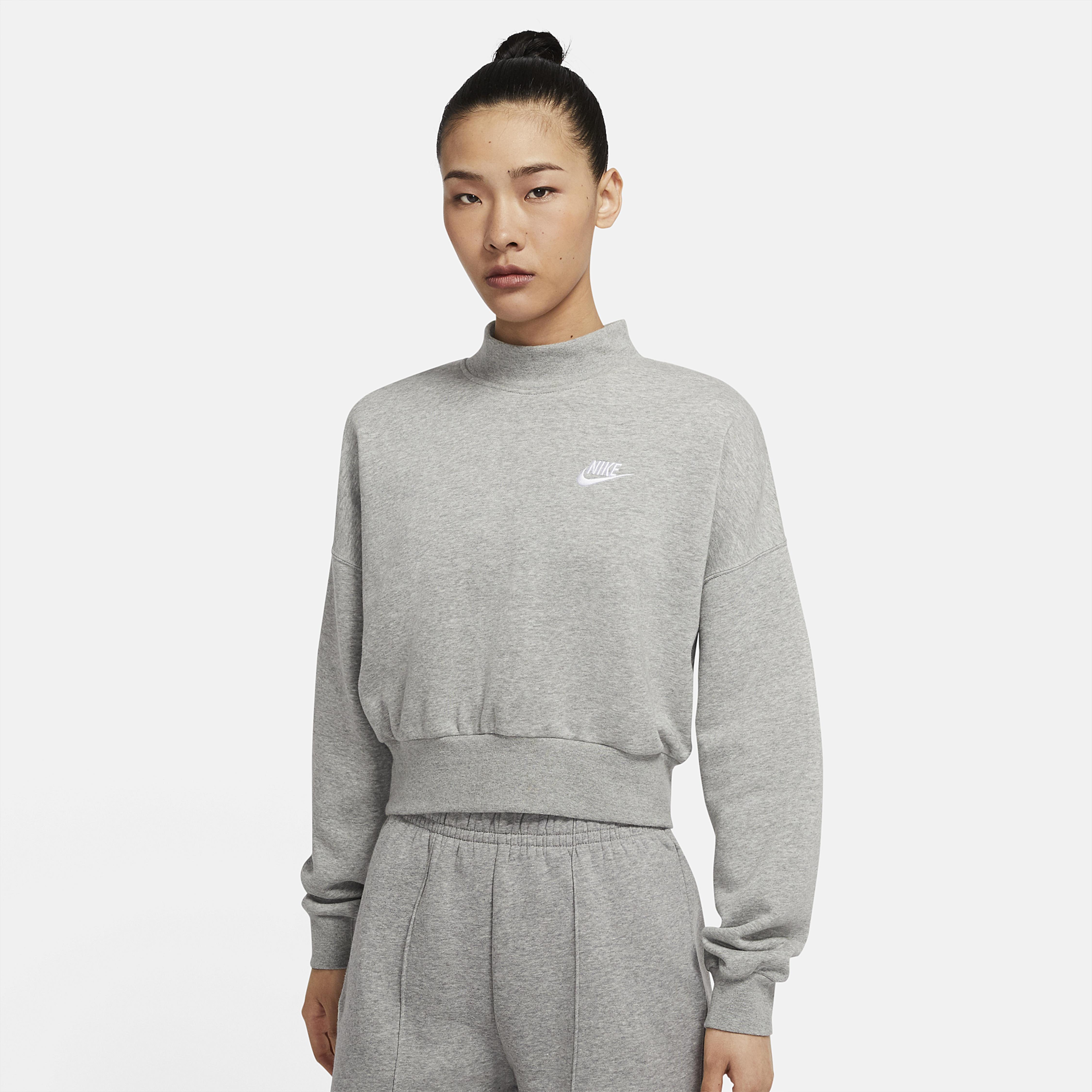 Download Nike Essential Mock Fleece in Dark Grey Heather/White ...