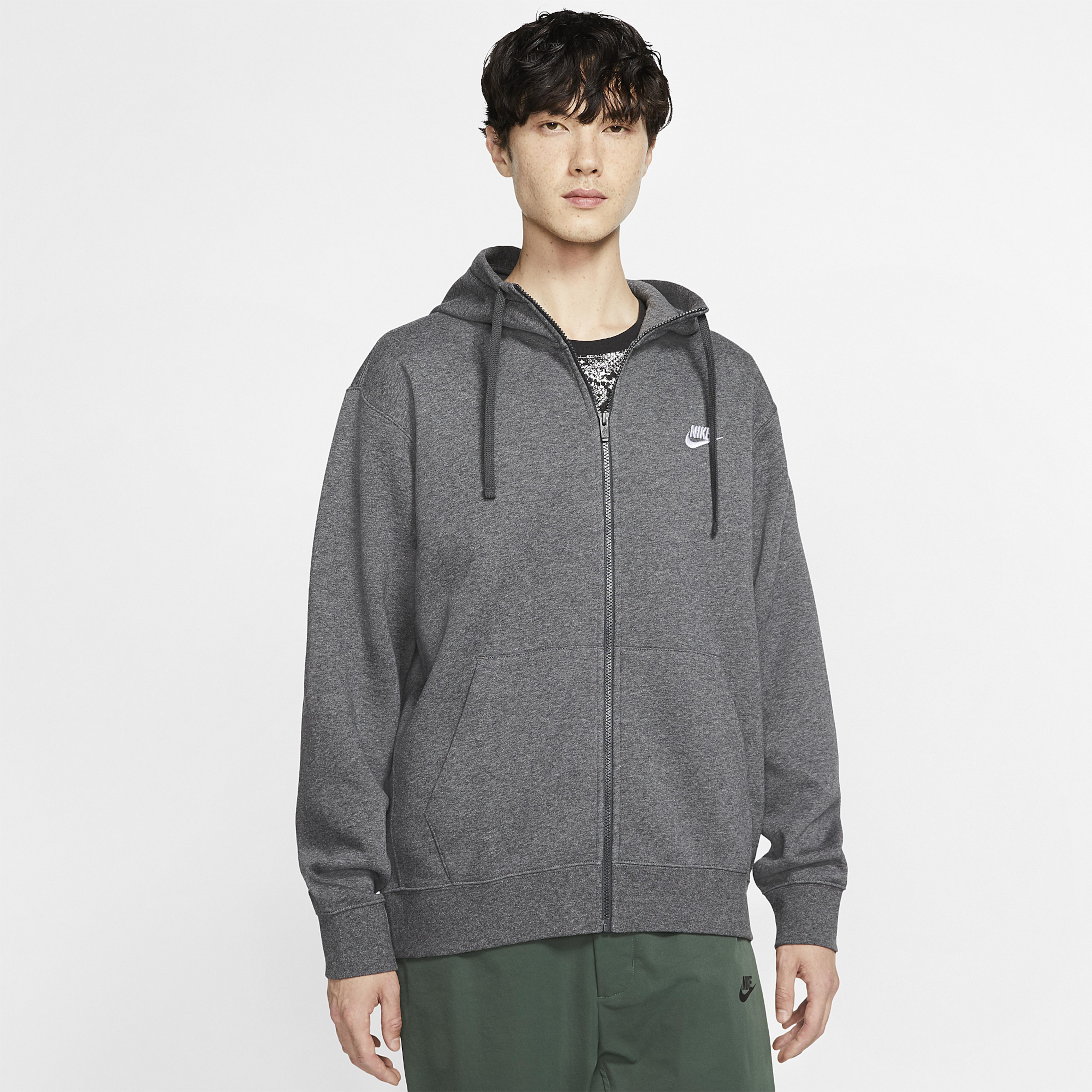nike full zip club fleece hoodie dark grey heather