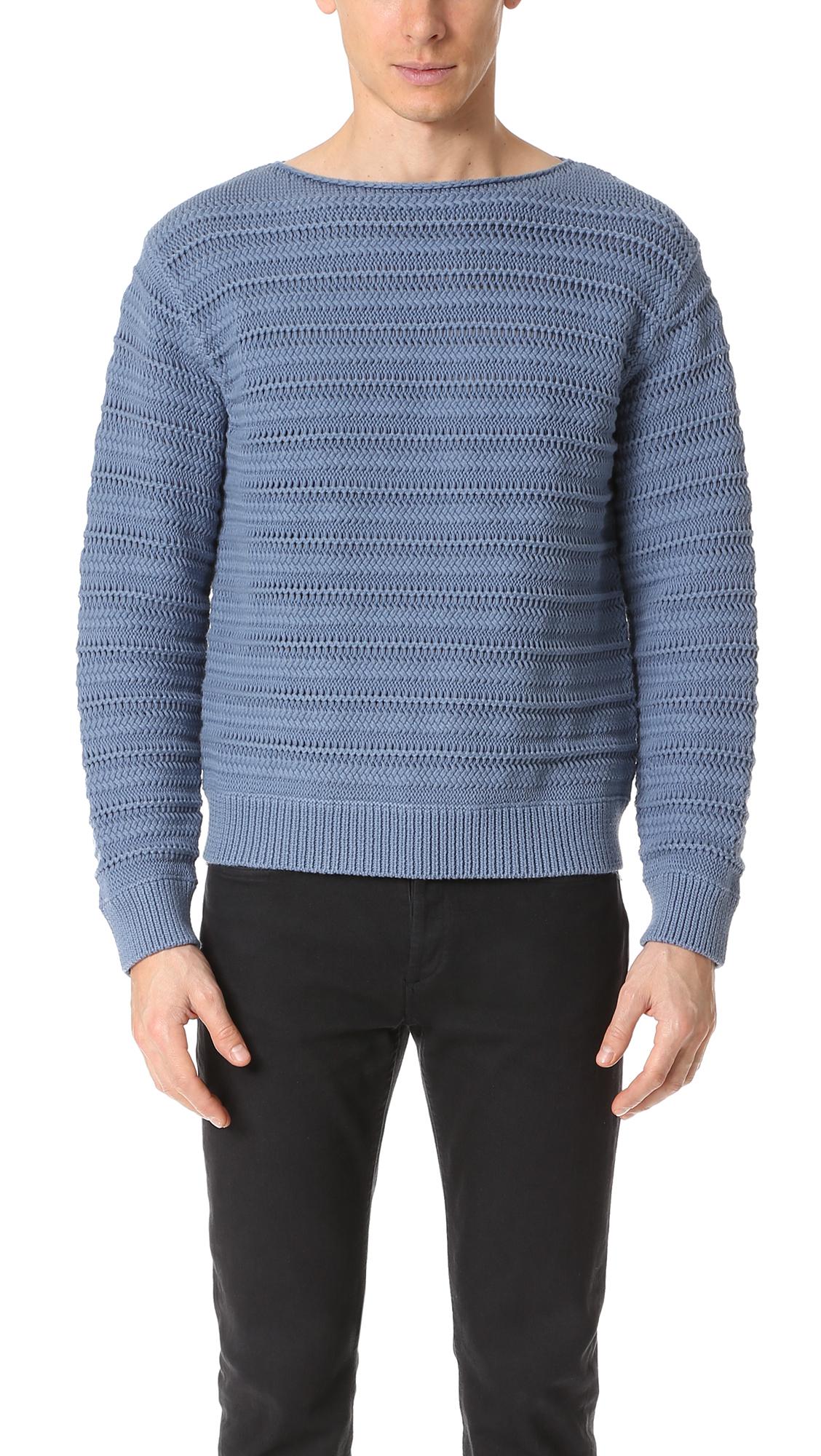 Vince Horizontal Textured Crew Sweater in Blue for Men | Lyst