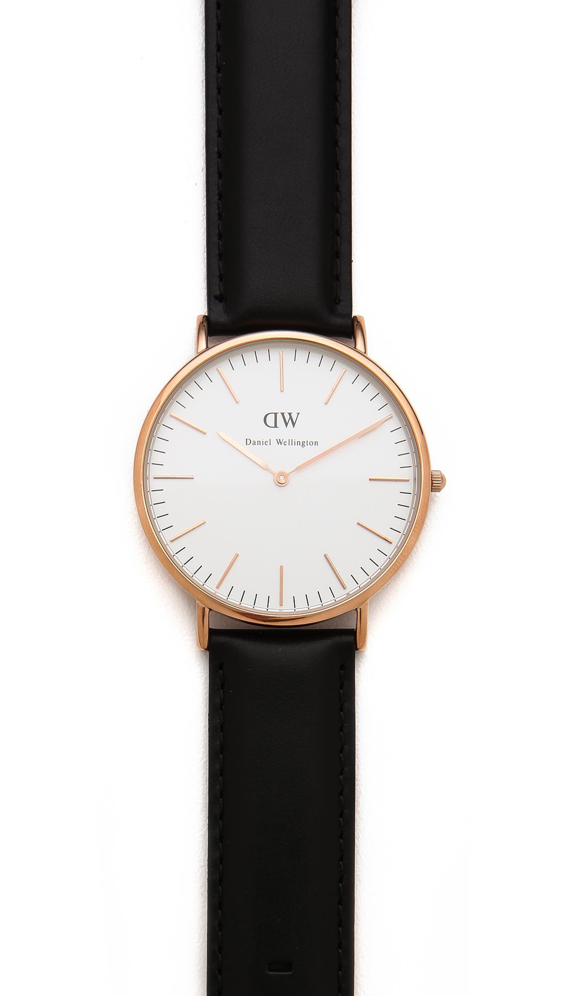 Daniel Wellington Sheffield 40mm Watch With Black Leather Band in Rose ...
