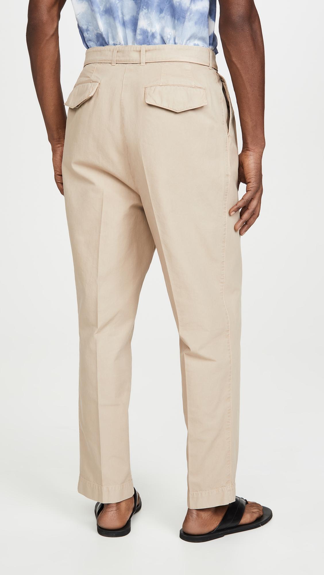 Officine Generale Italian Cotton Pleated Chino Pants in Burnt Sand ...