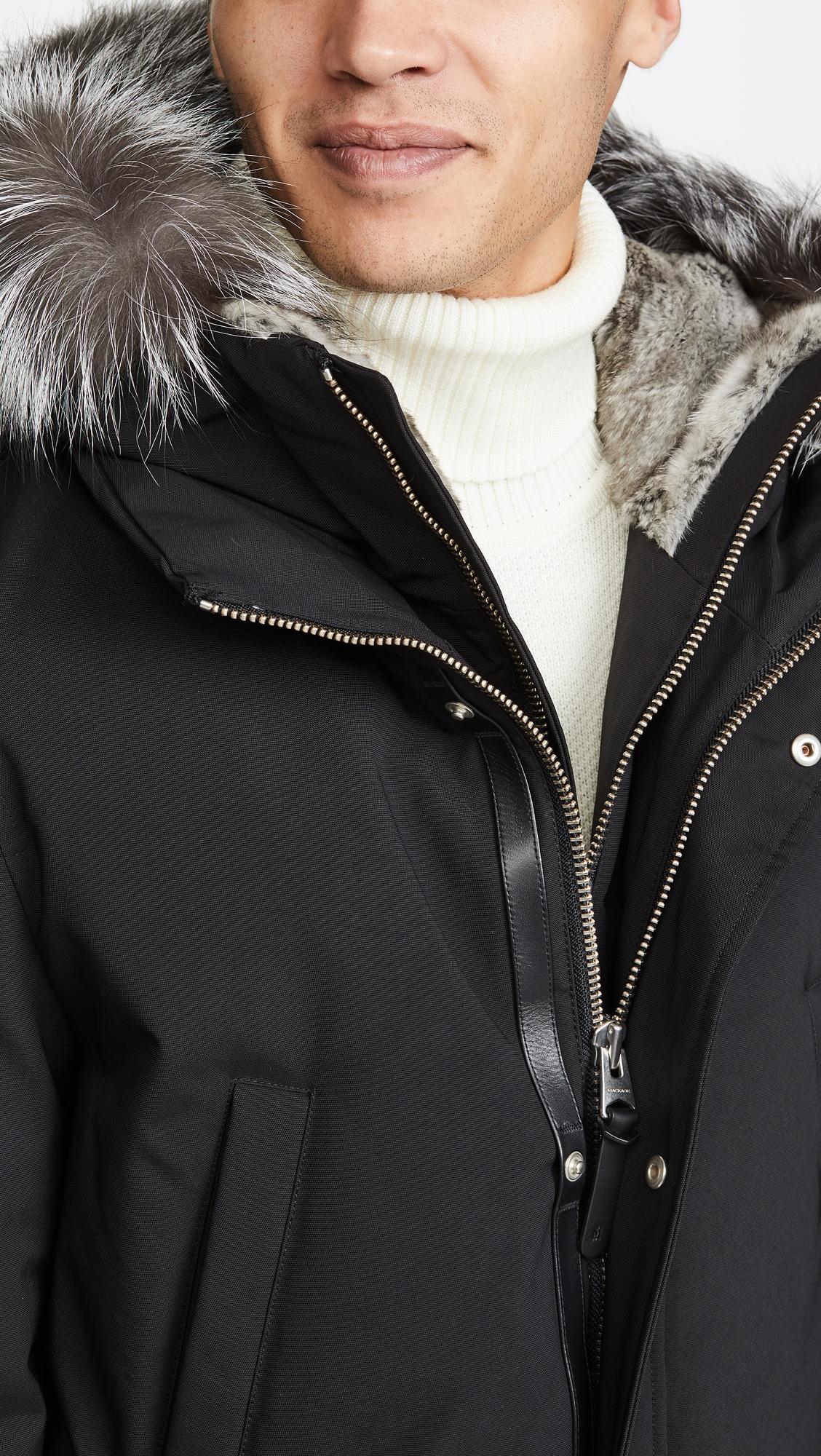 Mackage Edward Down Coat With Removable Hooded Bib & Silverfox Fur In