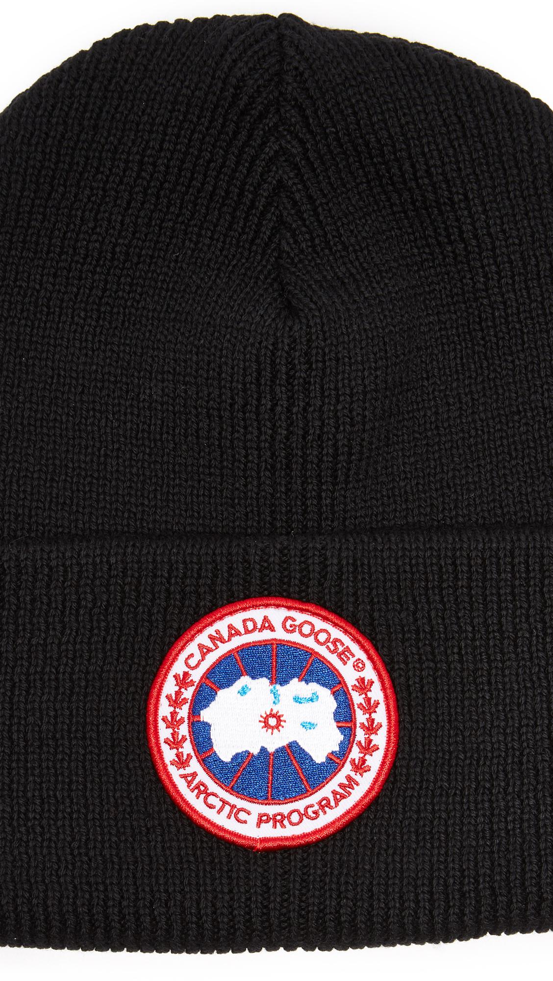 Canada Goose Goose Logo Wool Beanie Hat in Black - Lyst