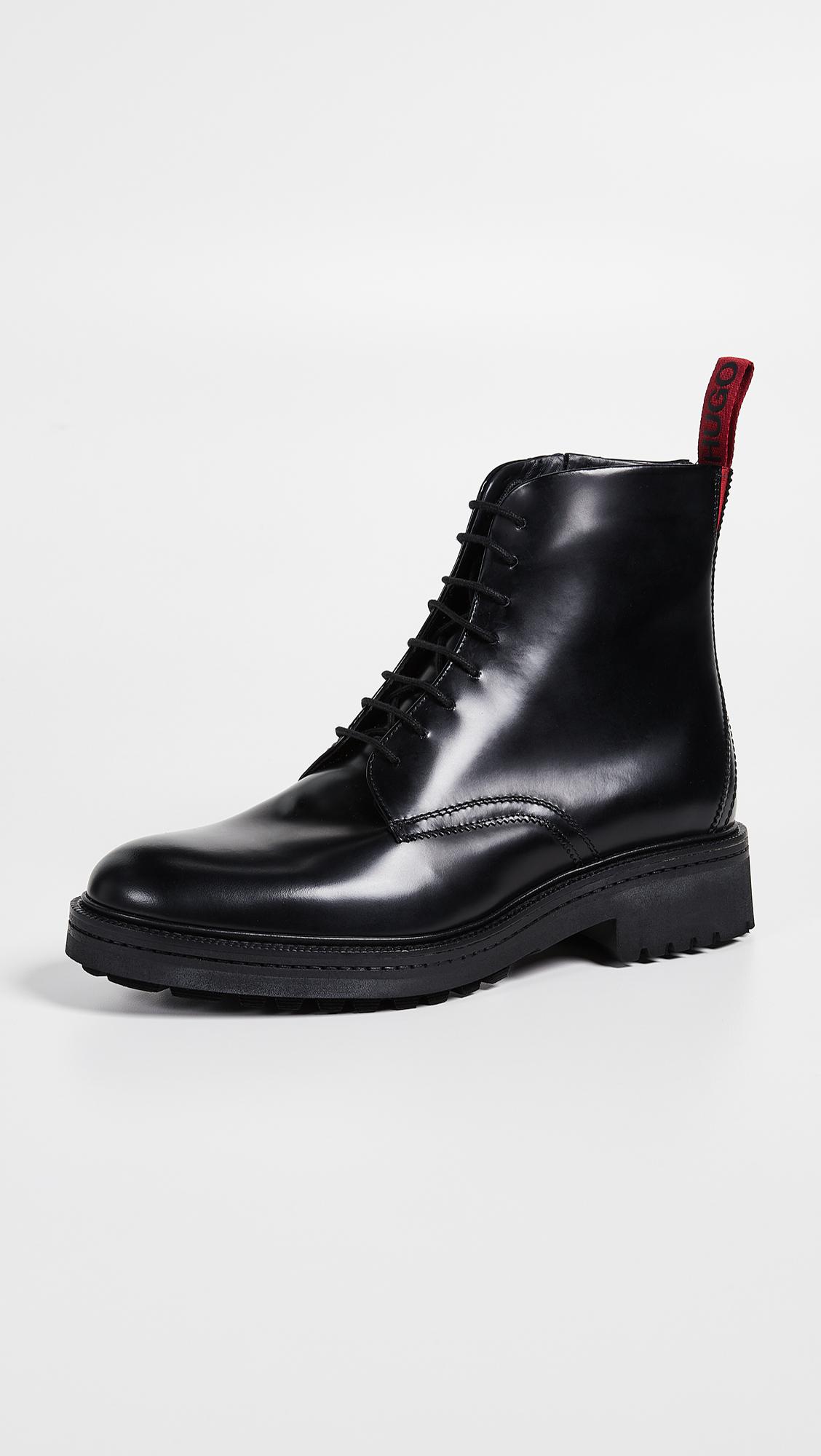 HUGO Impact Logo Tab Leather Boots in 