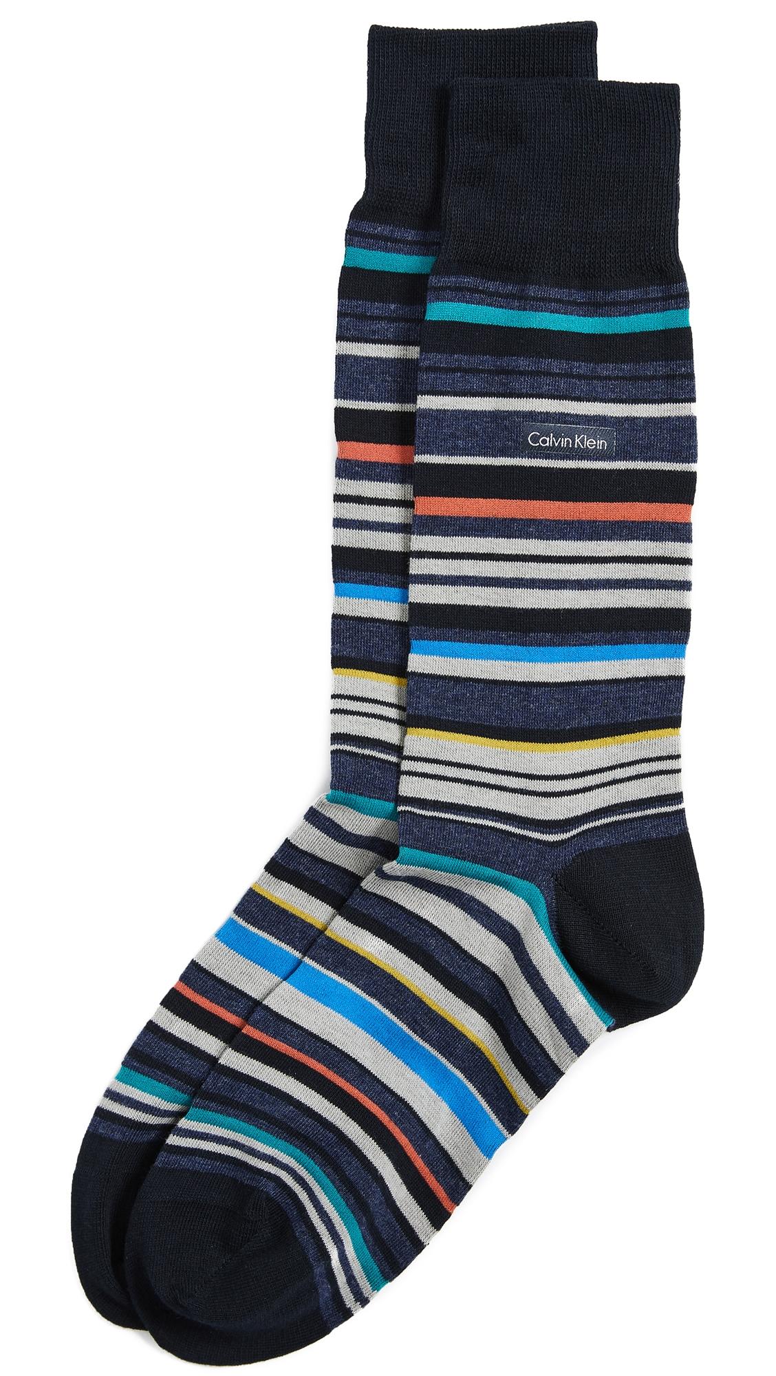 Calvin Klein Cotton Barcode Stripe Dress Socks in Navy (Blue) for Men ...
