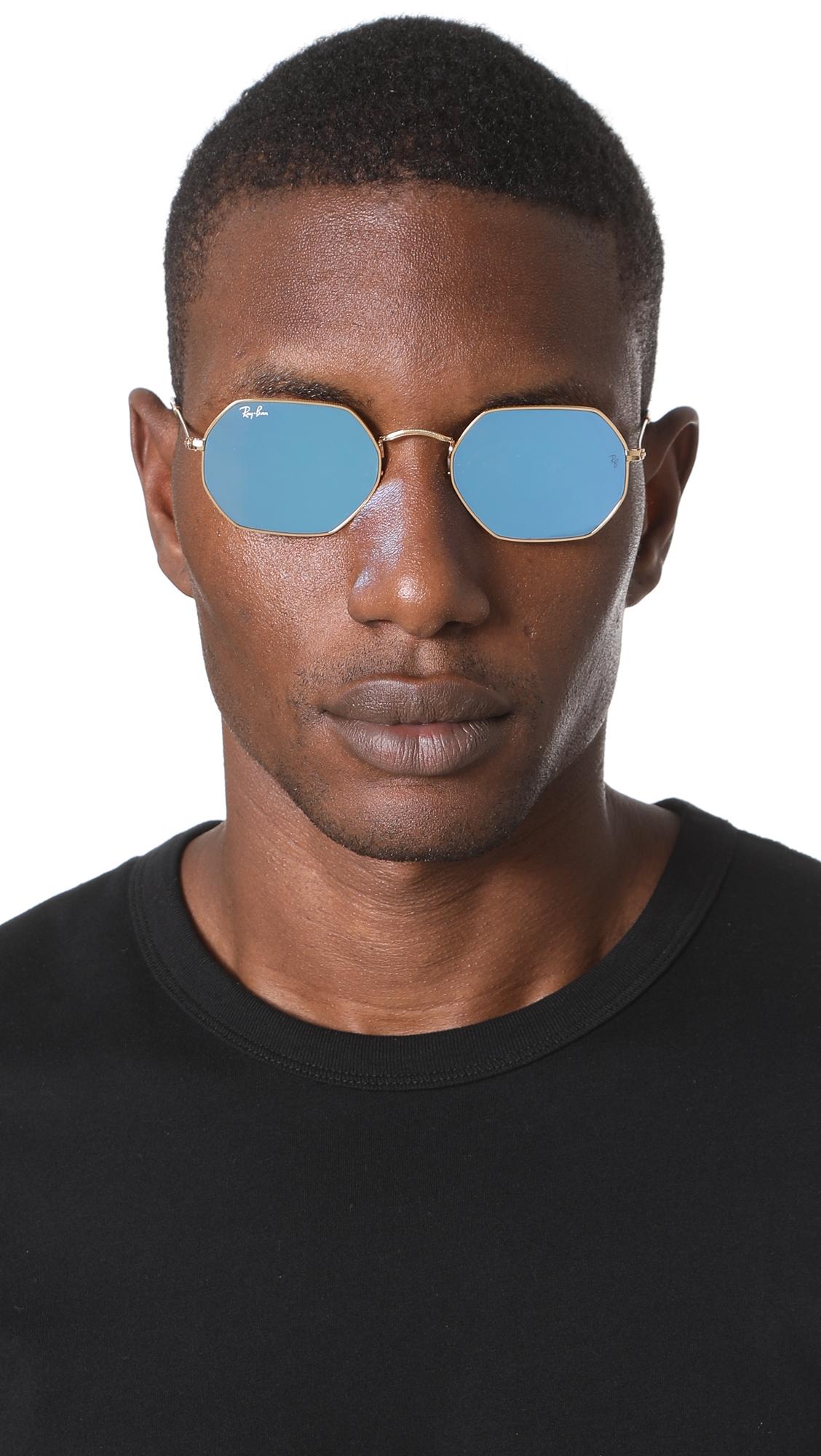 Ray-Ban Octagon Flat Lens Sunglasses in Blue for Men - Lyst