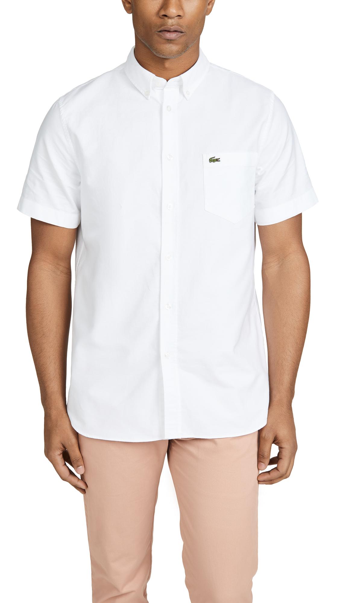 Lacoste Short Sleeve Button Down Oxford Shirt in White for Men Lyst
