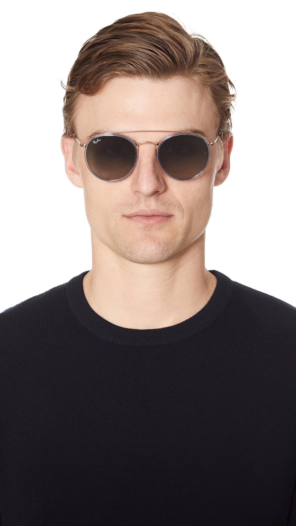 Ray-Ban Round Double Bridge Sunglasses in Gray for Men - Lyst