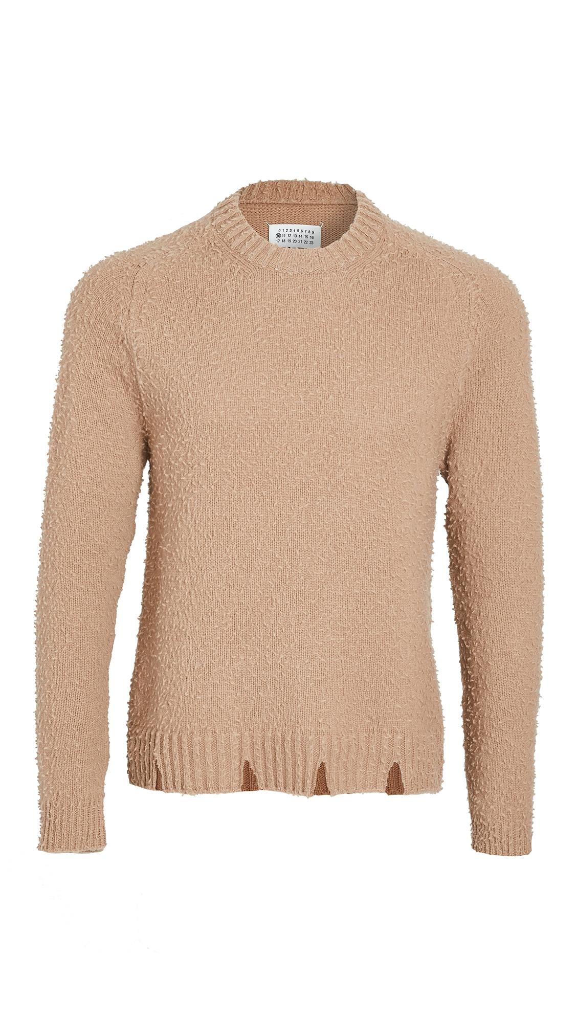 Maison Margiela Wool Distressed Casentino Crew Neck Sweater in Camel ...