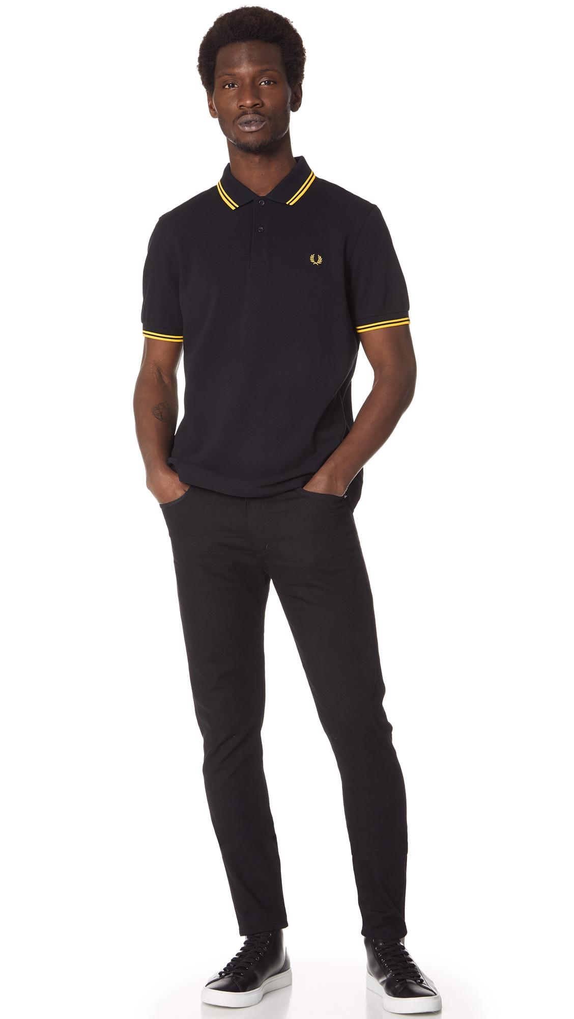 Fred Perry Cotton Twin - Tipped Slim Fit Polo Shirt in Black/Yellow/Yellow ( Black) for Men - Lyst