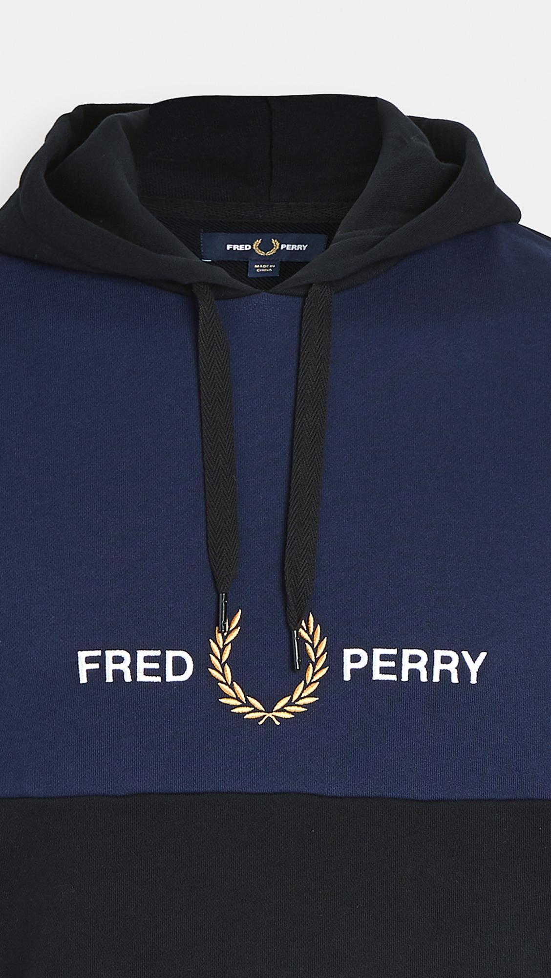 Fred Perry Cotton Embroidered Logo Panel Half Zip Sweat in Black for Men -  Lyst