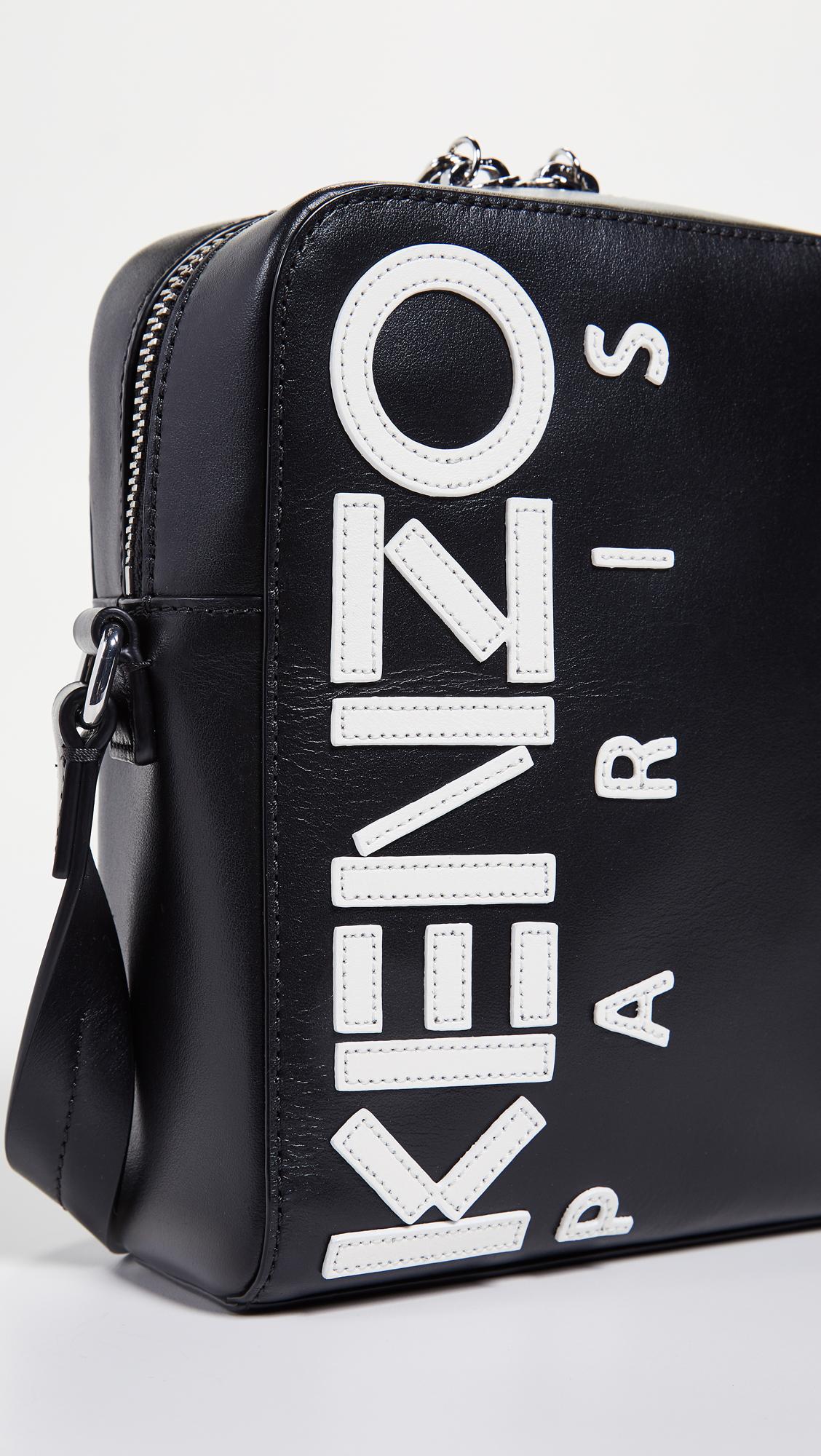 KENZO Leather Logo Large Crossbody Bag in Black for Men Lyst