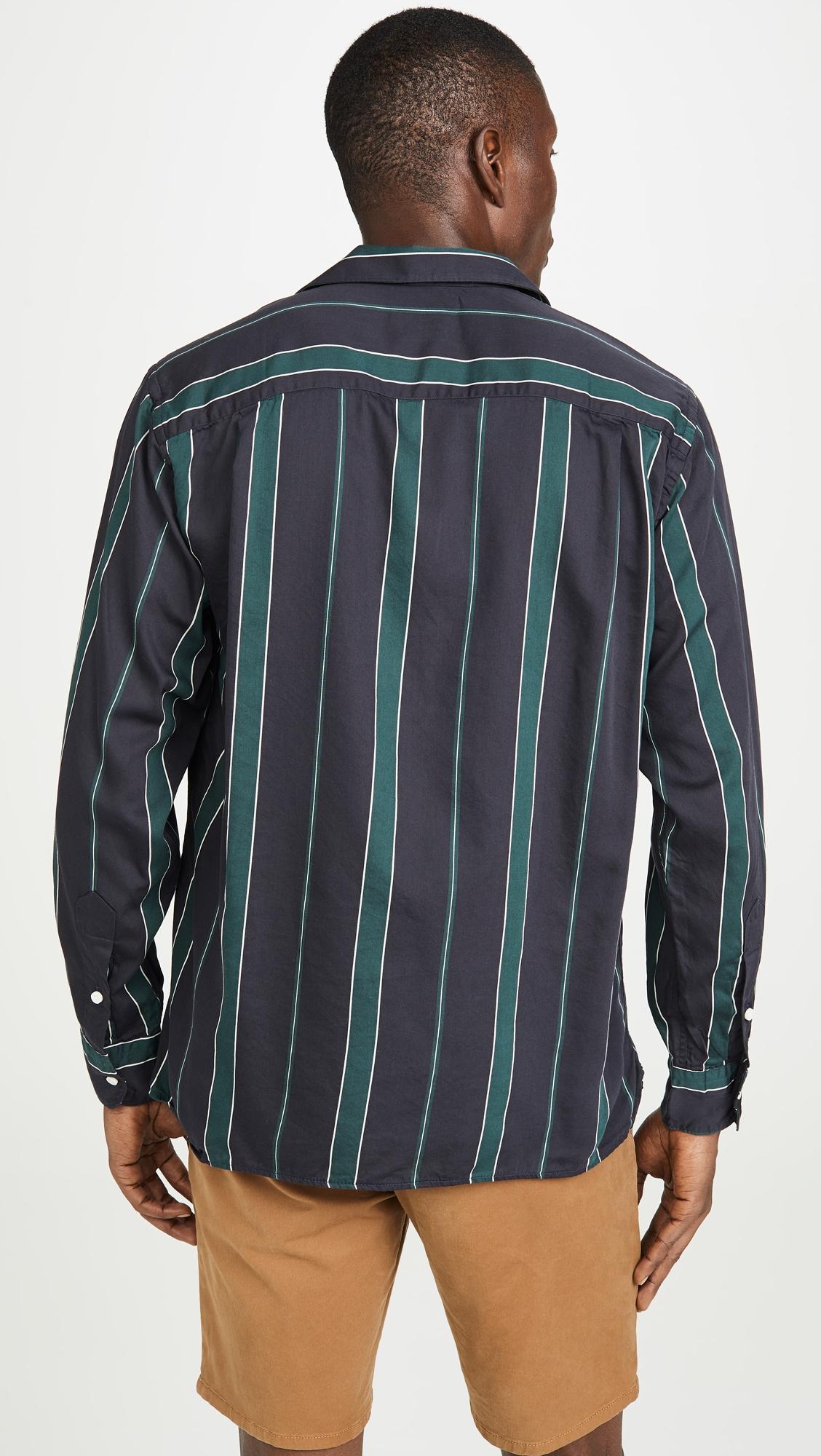 Gitman Brothers Vintage Cotton Sateen Regimental Stripe Shirt in Navy