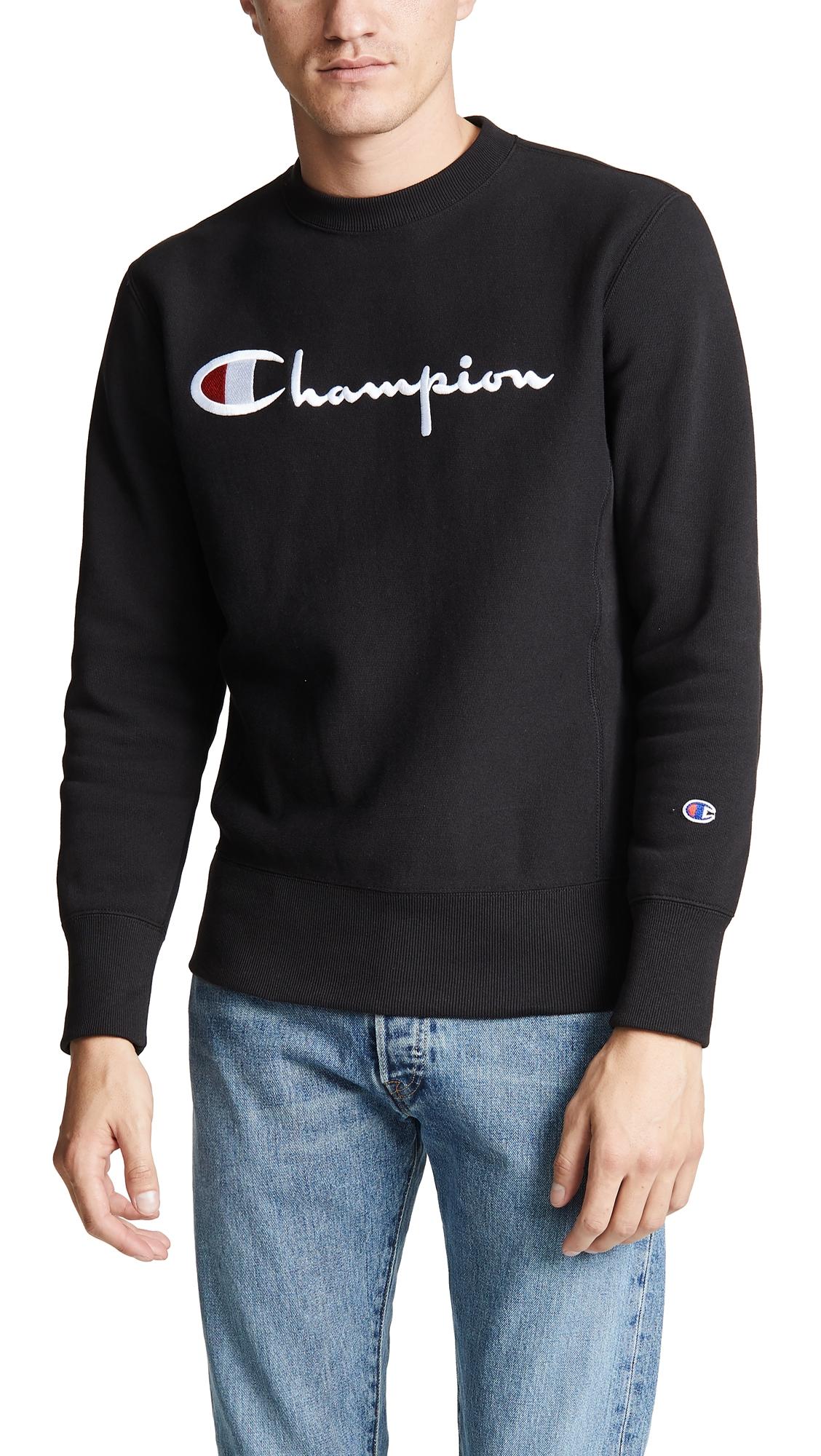 black crew neck champion sweatshirt
