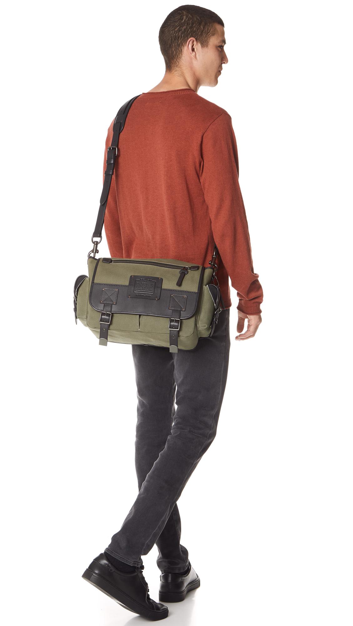 COACH Canvas Messenger Bag in Army Green (Green) for Men Lyst