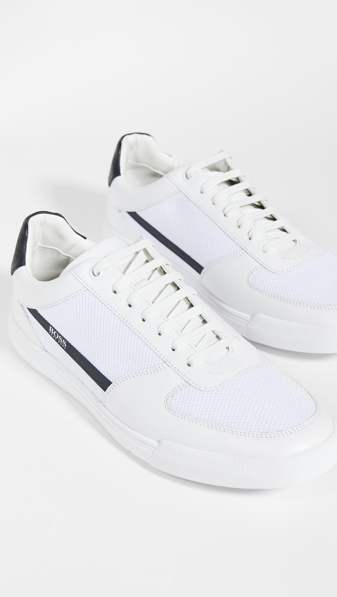black and white tennis shoes on Boss By Hugo Boss Cosmopool Tennis Sneakers In White For Men Lyst