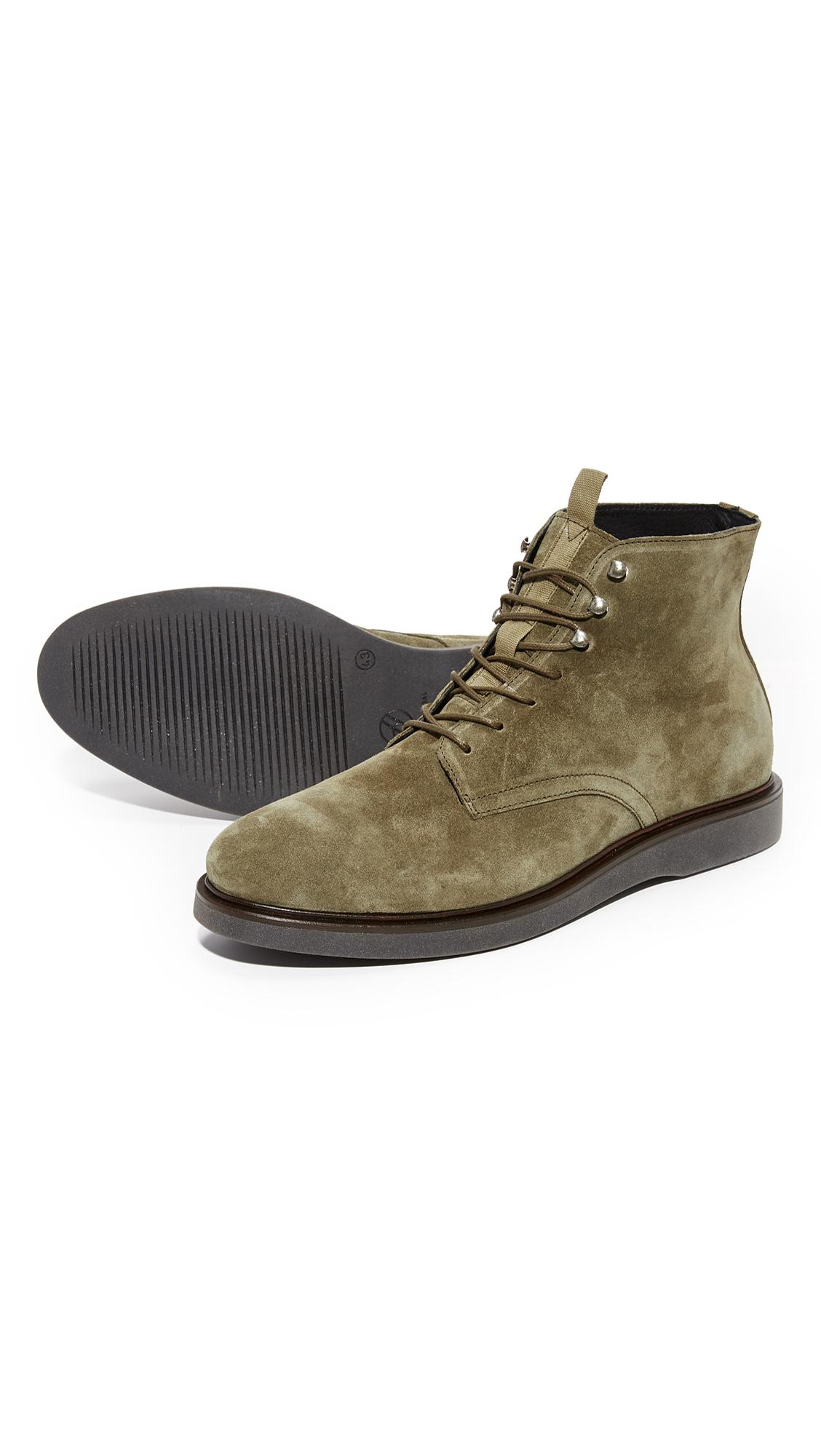 h by hudson battle lace up boots in khaki suede