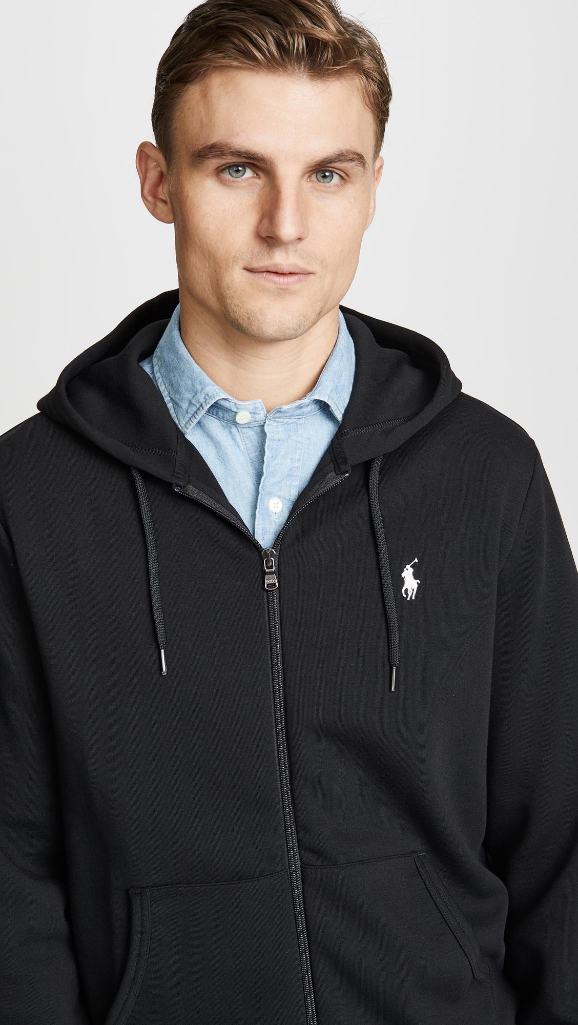 Polo Ralph Lauren Synthetic Double-knitted Full-zip Hoodie in Black for ...