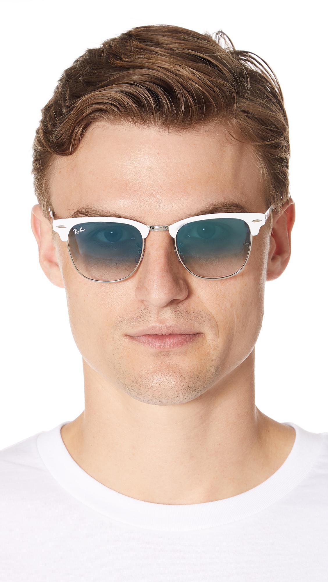 Ray Ban Clubmaster Metal Sunglasses In White Blue Blue For Men Lyst