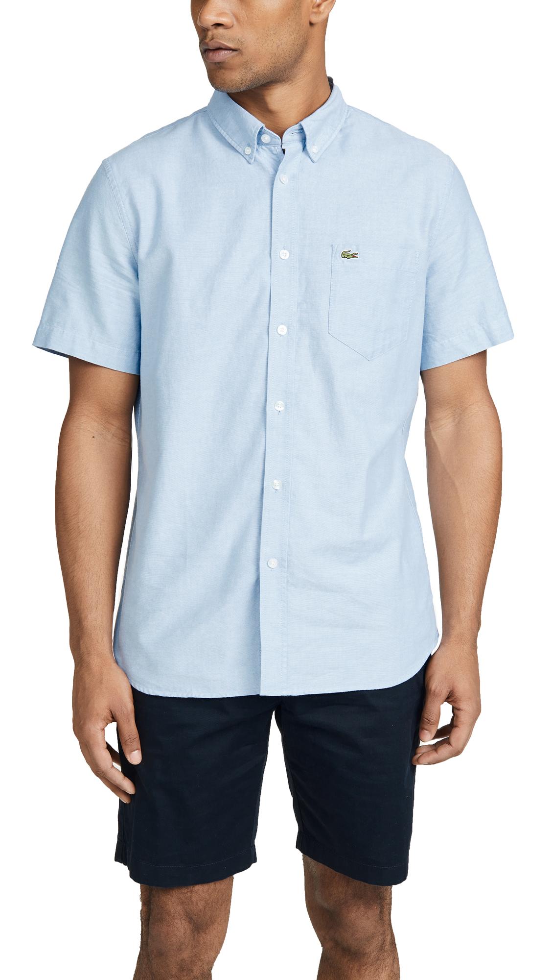 Lacoste Short Sleeve Button-down Oxford Shirt in Blue for Men - Lyst