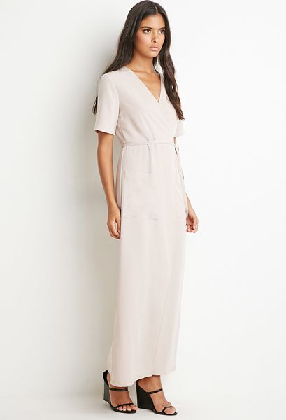 Forever 21 Wrap-Front Maxi Dress in Beige (Taupe) Forever 21 Wrap-Front Maxi Dress in Beige (Taupe)