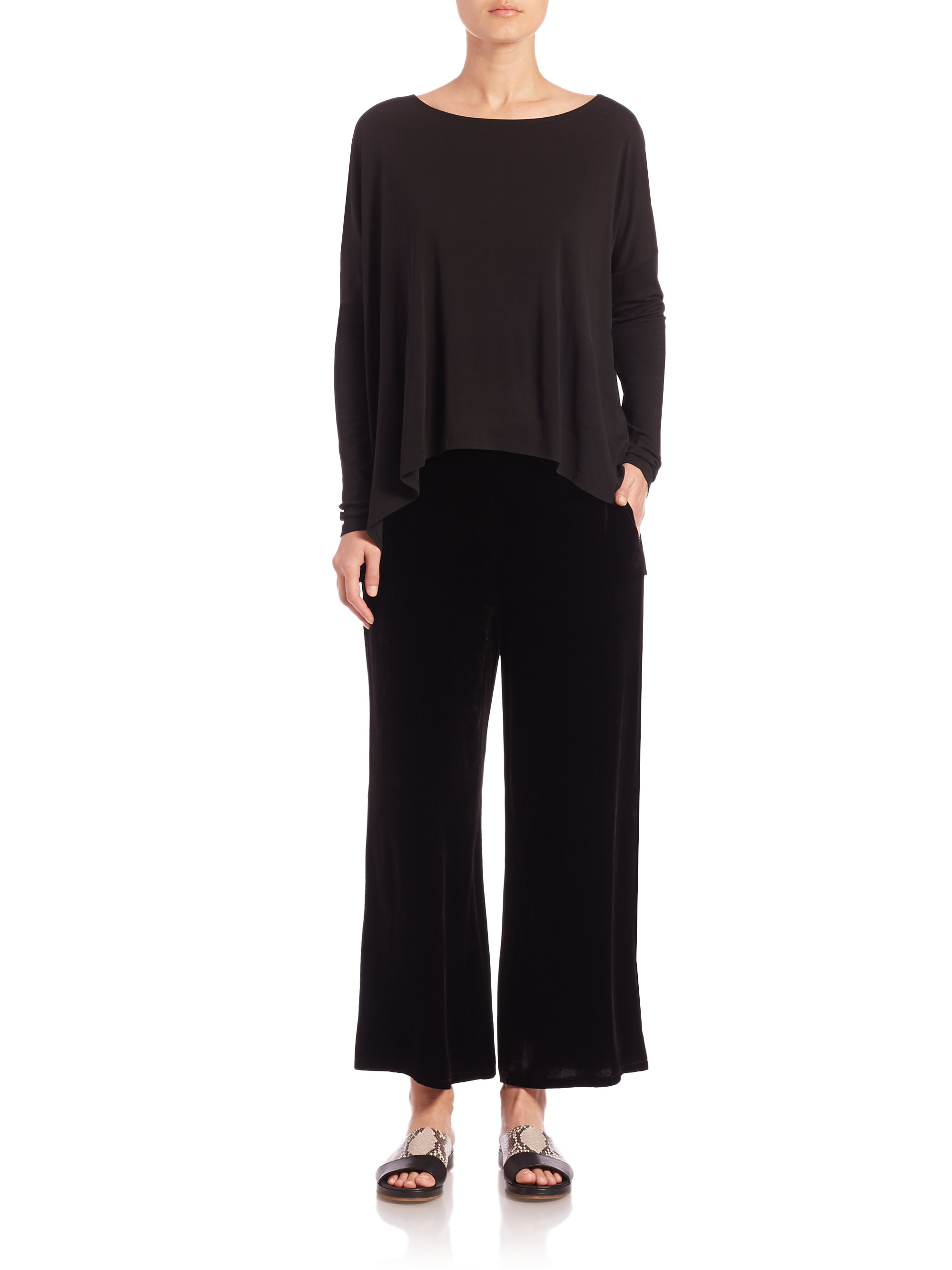 Eileen Fisher Velvet Wide-leg Pants in Black - Lyst
