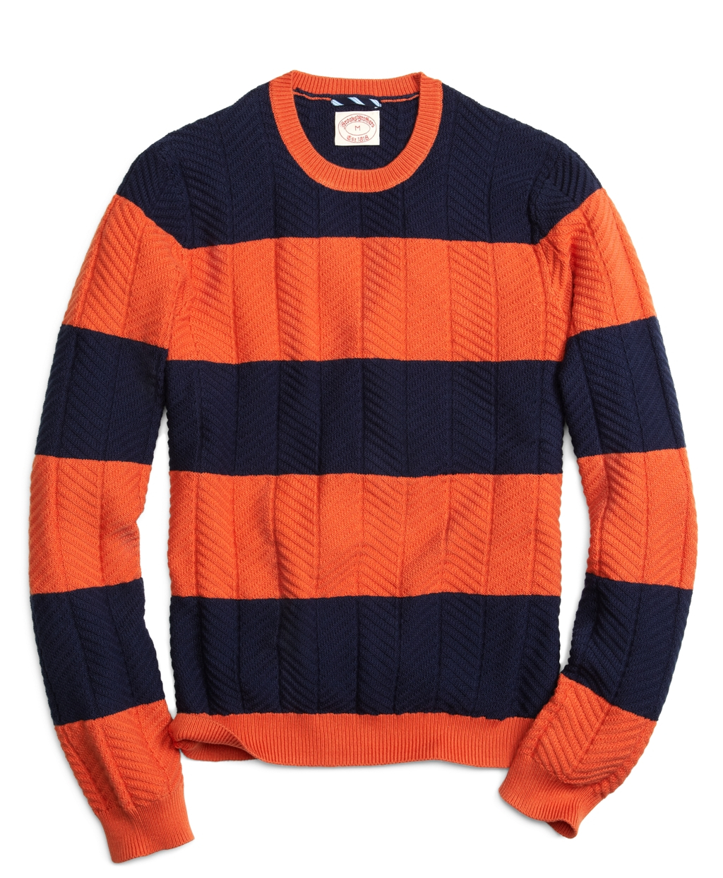 Brooks Brothers Bold Stripe Crewneck Sweater in Orange RustNavy (Blue