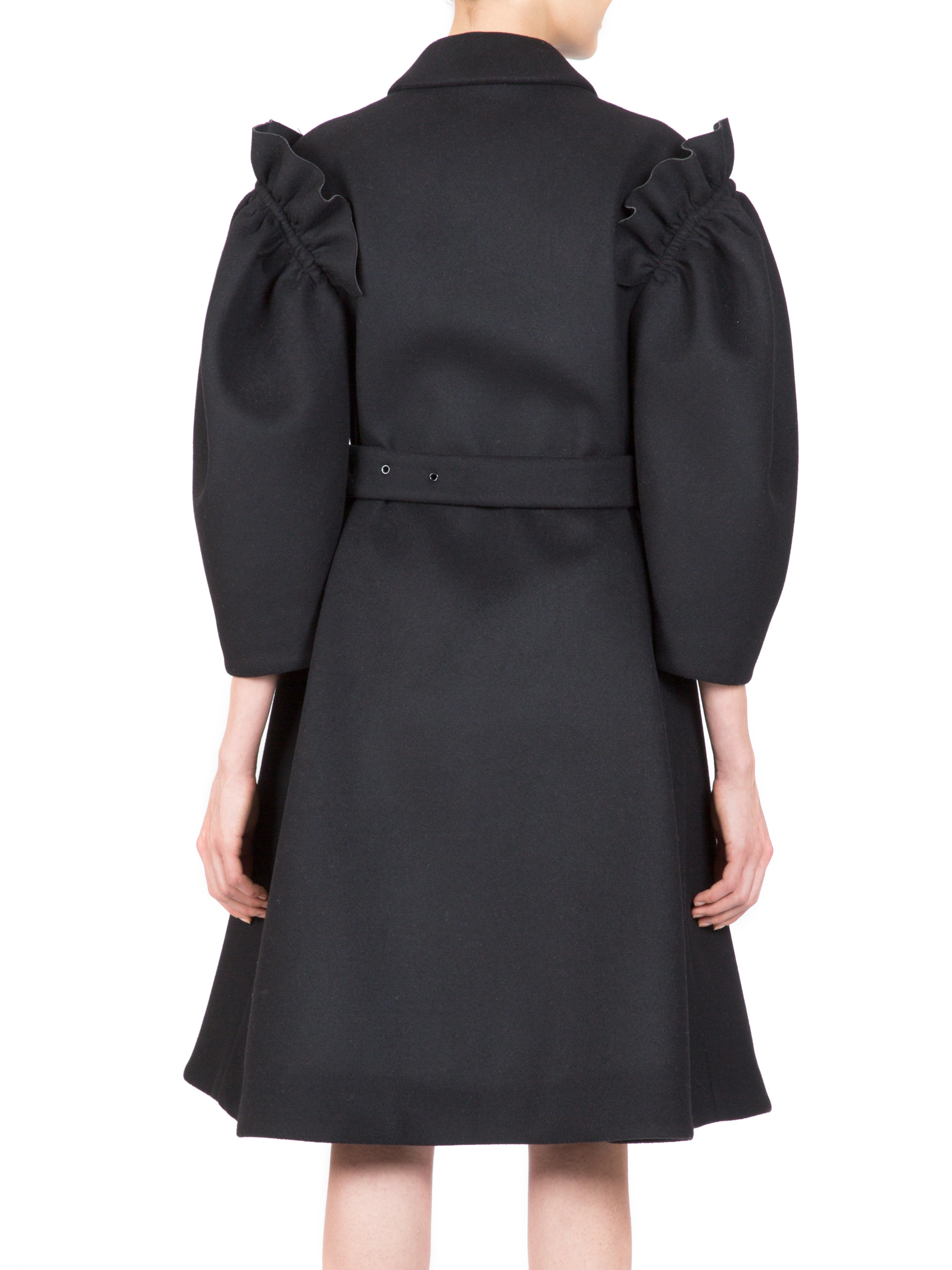 Simone Rocha Shoulder-ruffle Coat in Black - Lyst
