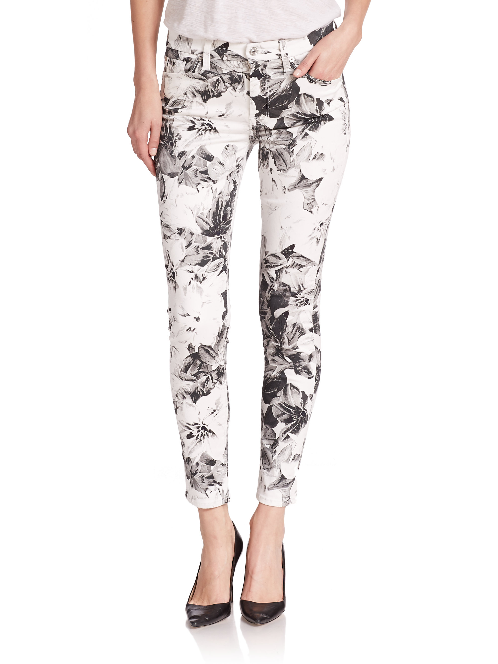 7 For All Mankind Floral-print Ankle Skinny Jeans - Lyst