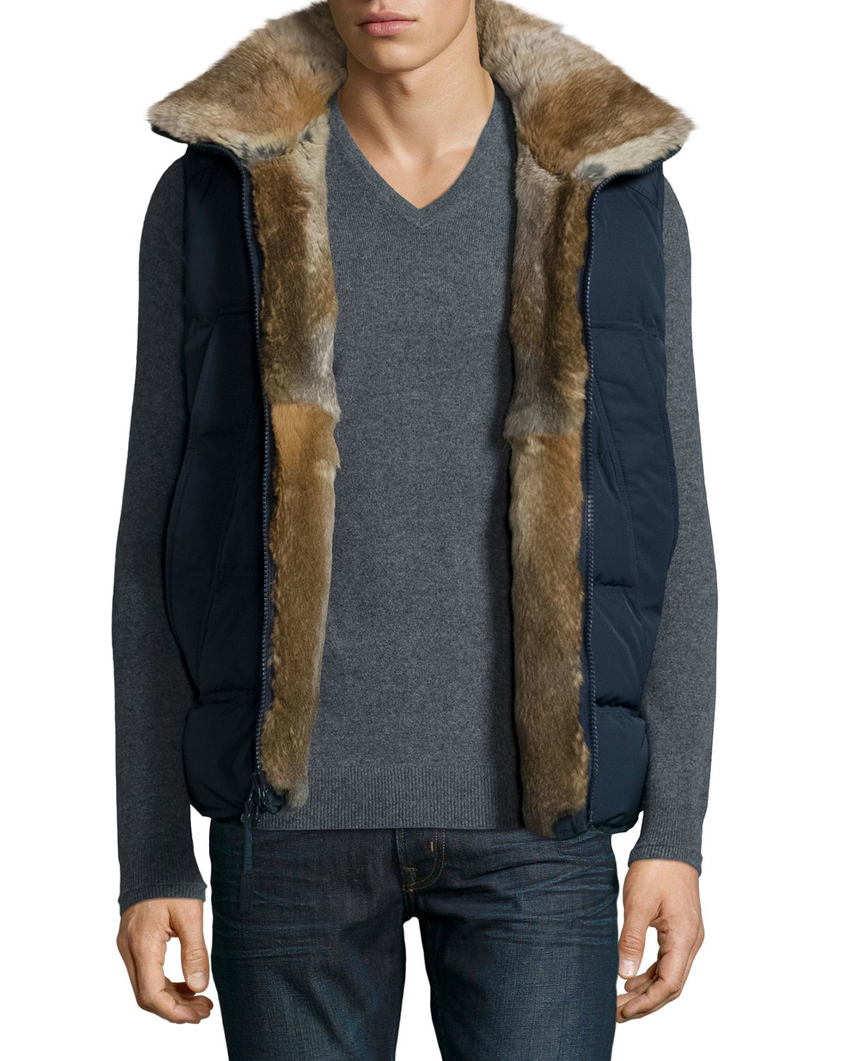 Andrew marc Rabbit Furlined Vest in Blue for Men Lyst