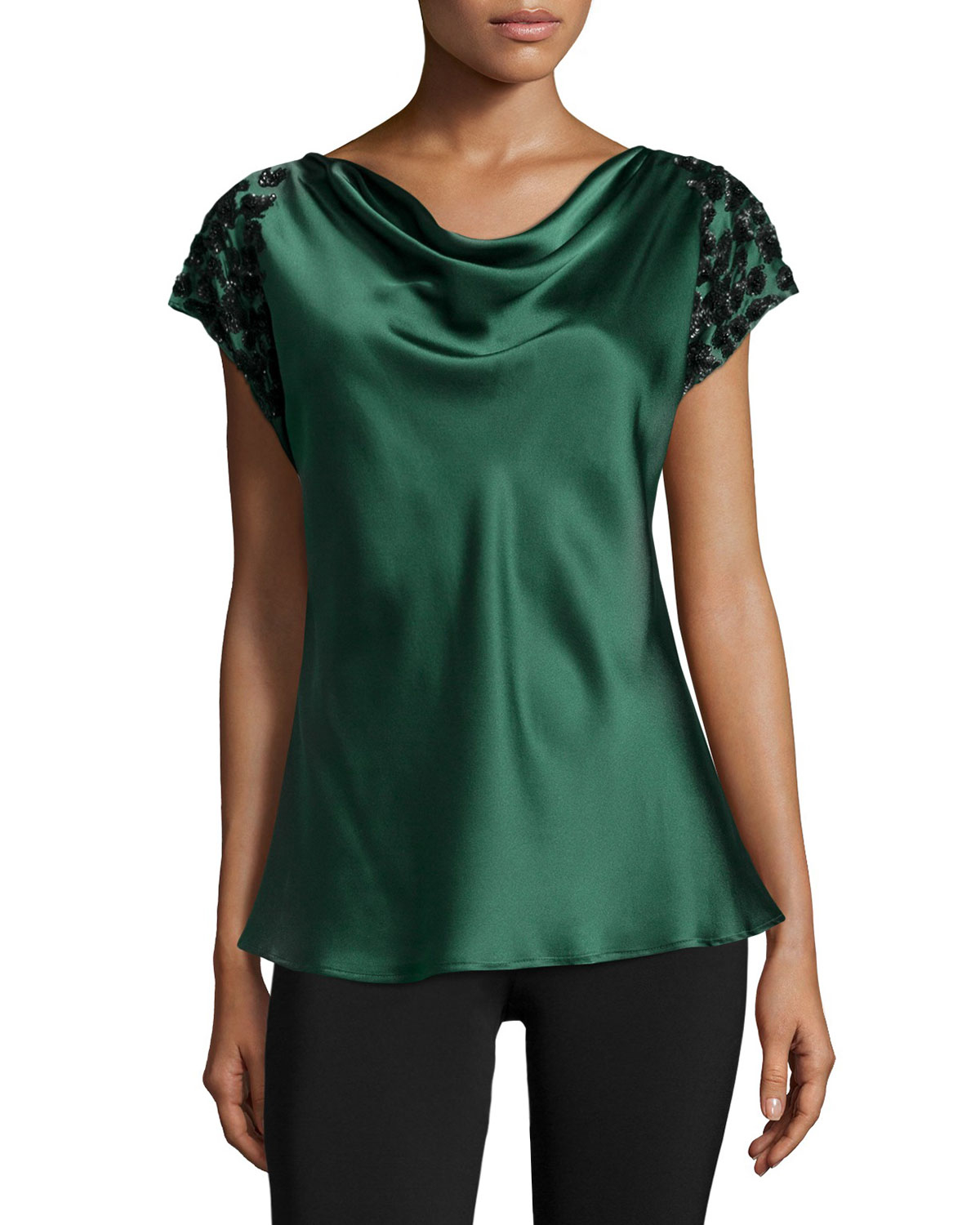 green cap sleeve blouse