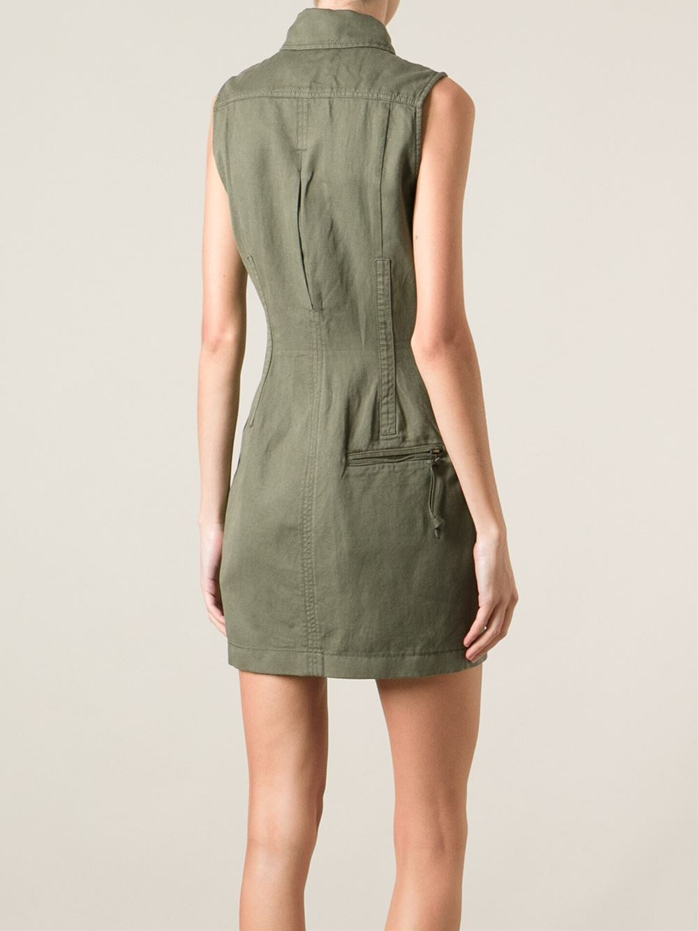 DIESEL Military Style Shirt Dress in Green | Lyst