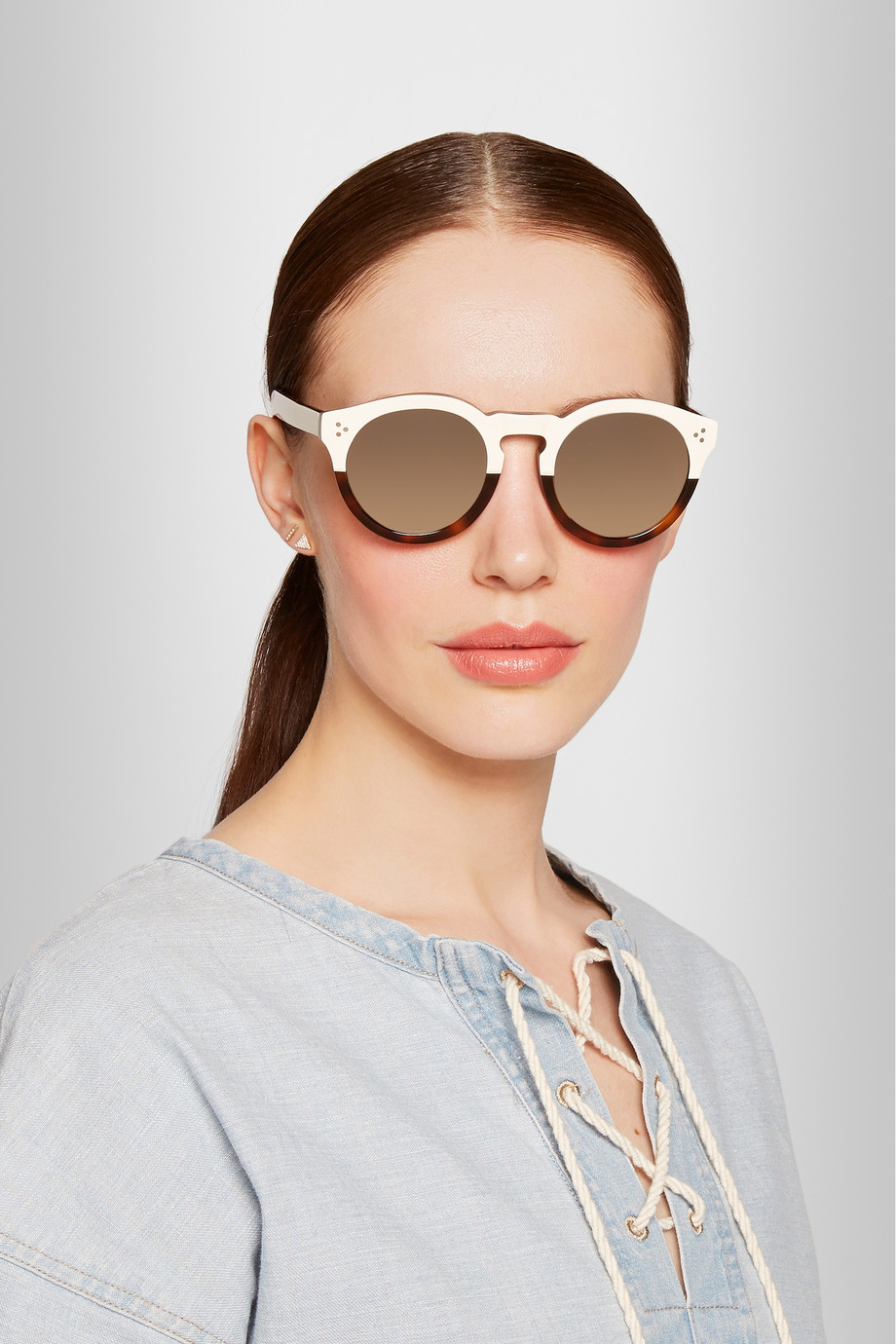 Illesteva Leonard Ii RoundFrame Acetate Mirrored Sunglasses in White
