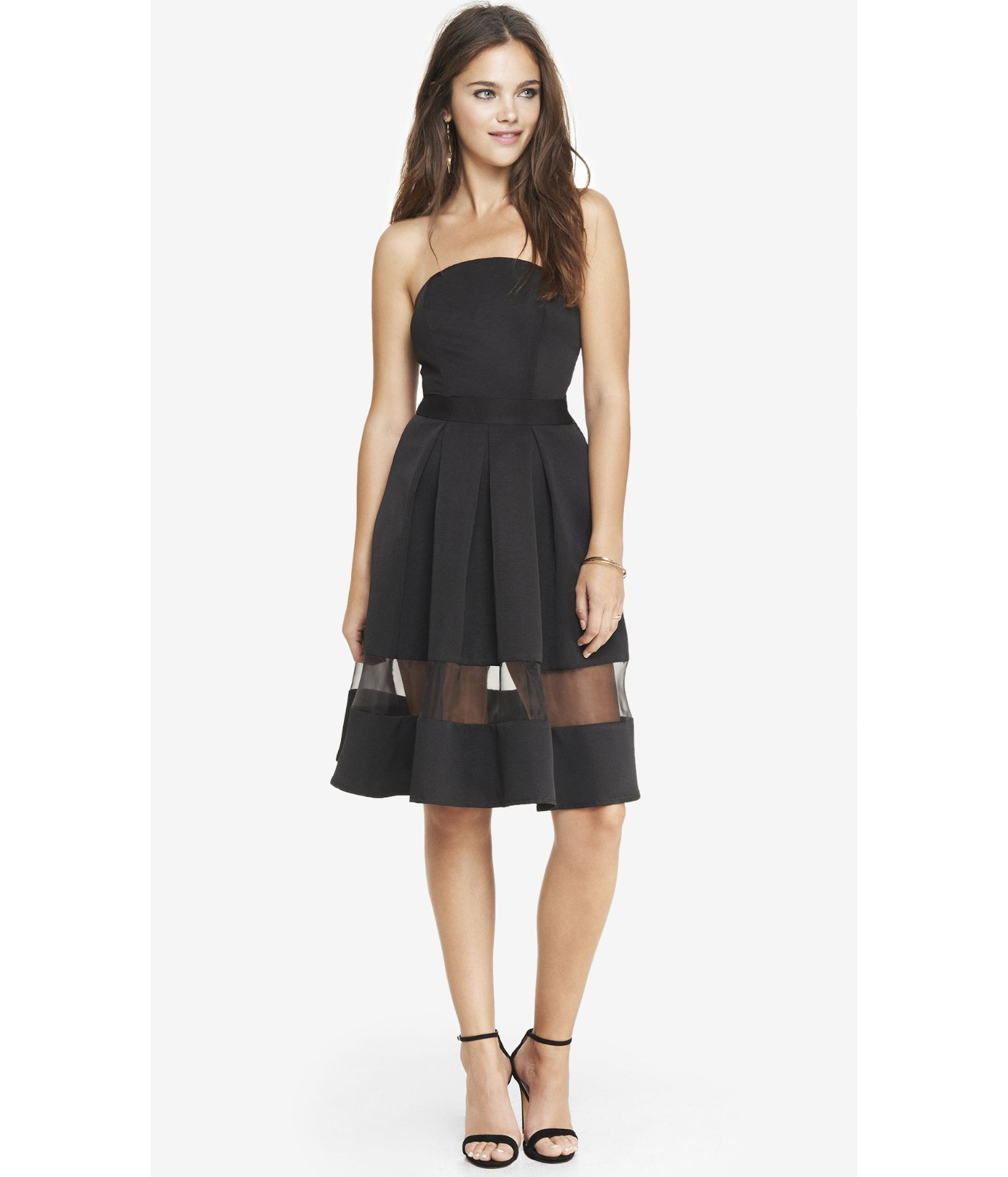 Lyst - Express Strapless Organza Inset Midi Dress in Black