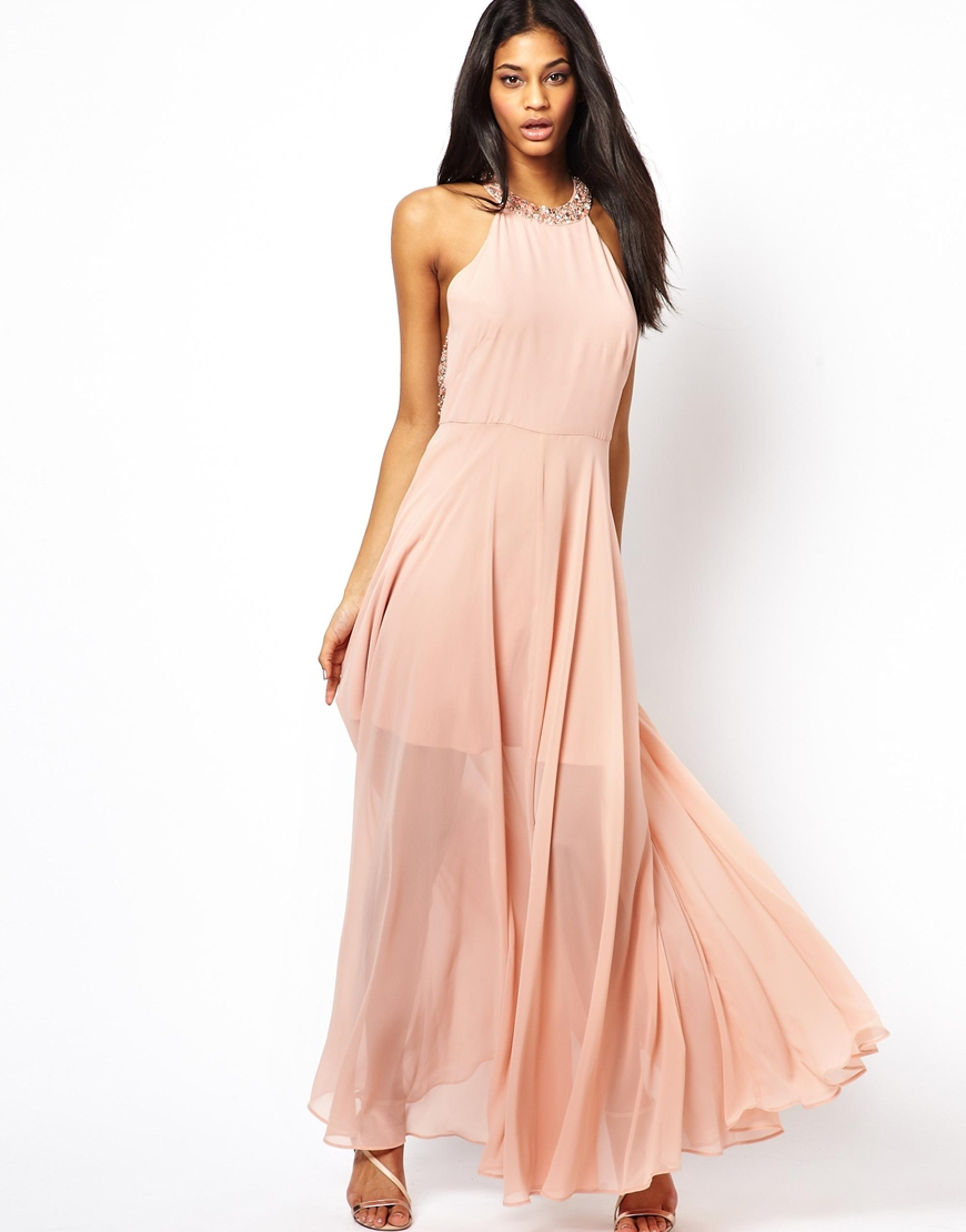 Lyst Asos  Cluster Embellished Maxi Dress  in Pink 