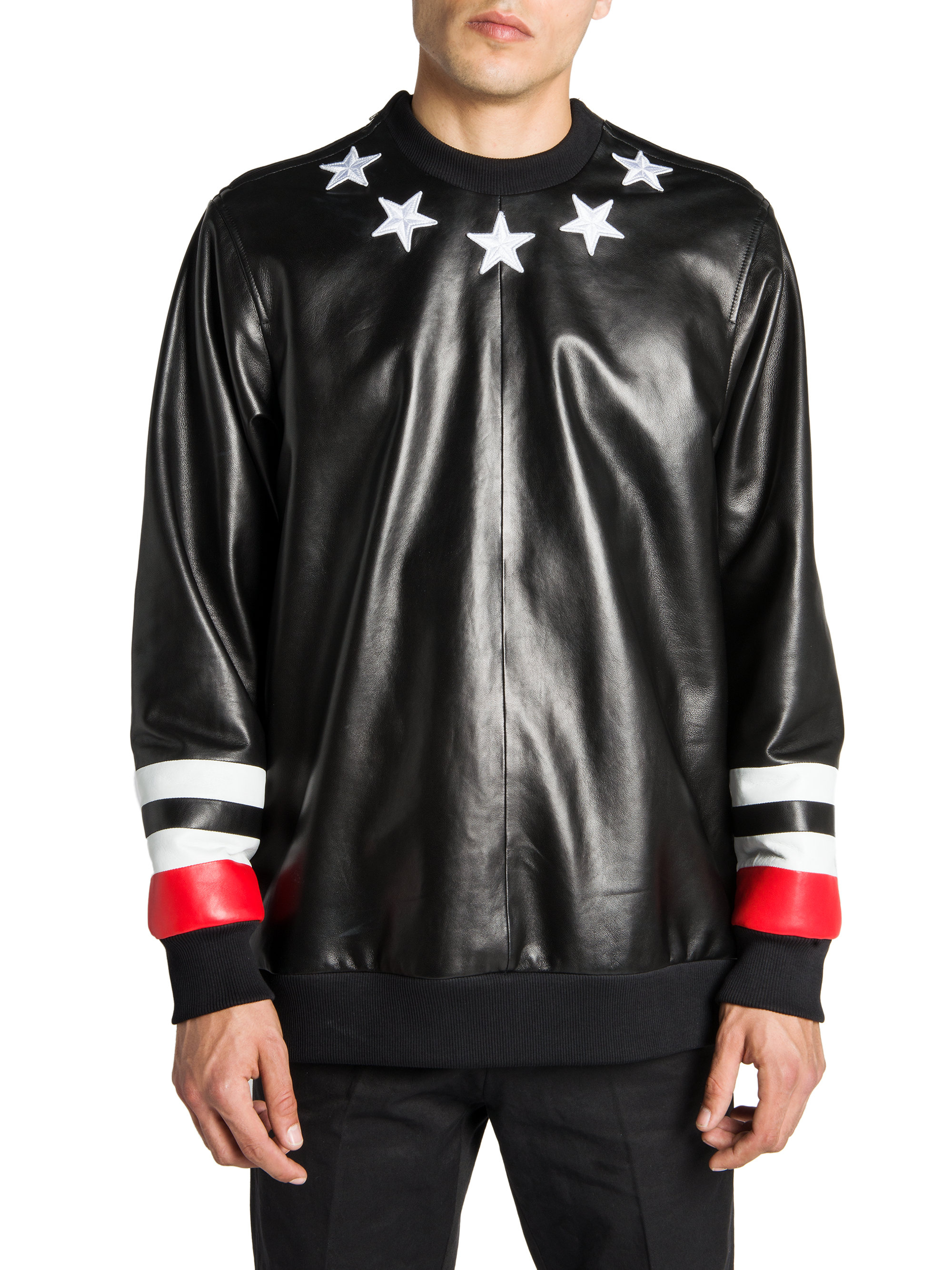 Givenchy Leather Star & Stripe Sweatshirt in Black for Men | Lyst