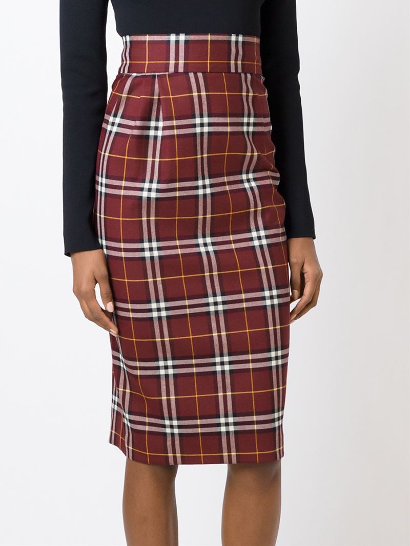 P.A.R.O.S.H. Tartan Pencil Skirt in Red - Lyst