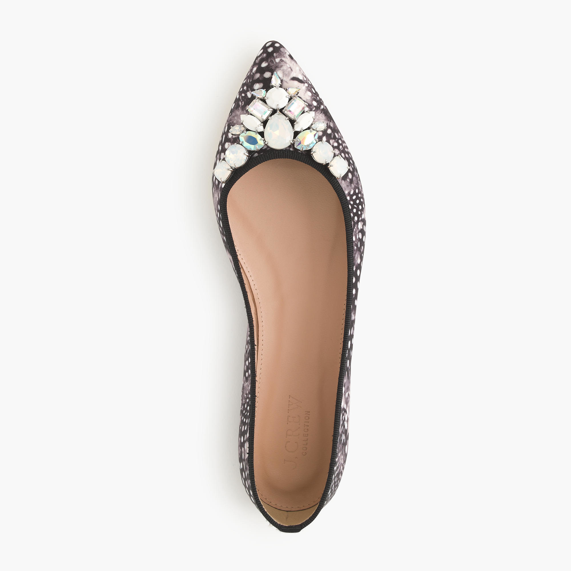 J.Crew Collection Gemma Jeweled Feather-print Flats in Black - Lyst
