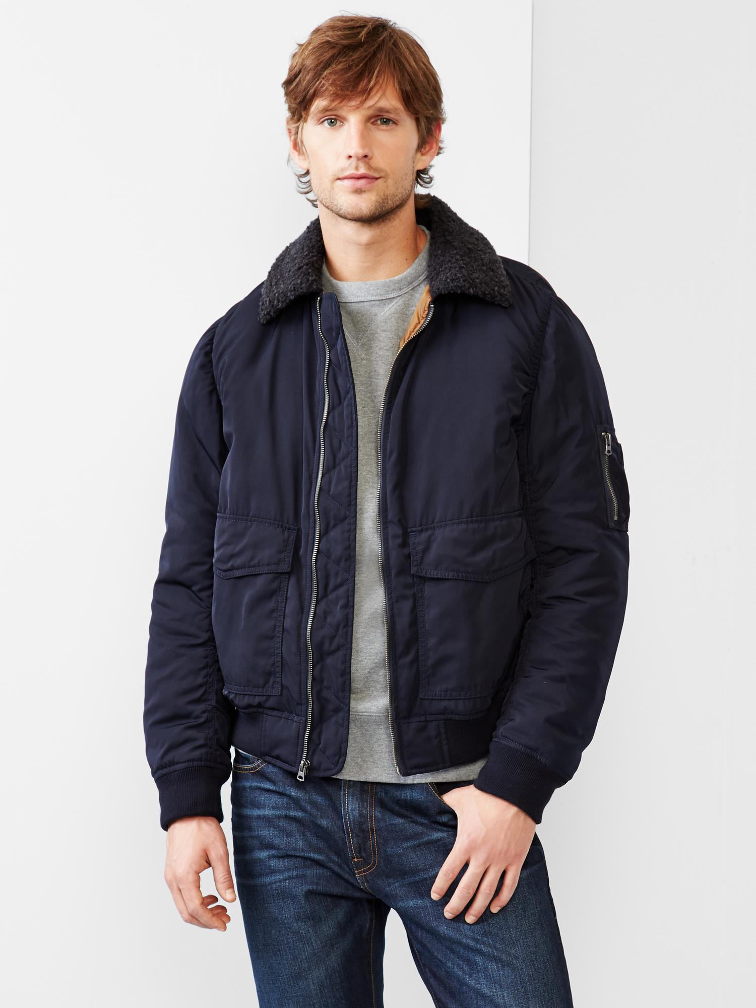 Gap Sherpa Collar Aviator Jacket in Gray for Men - Lyst