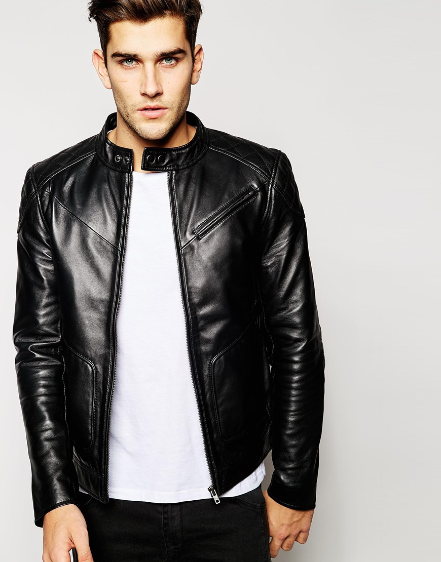 Barneys Originals Barney S Leather Shoulder Patch Biker Jacket In Gallery