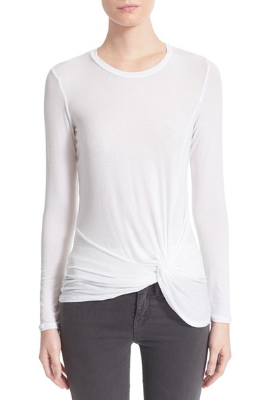 Enza Costa Side Knot  Long  Sleeve  Tee  in White Lyst