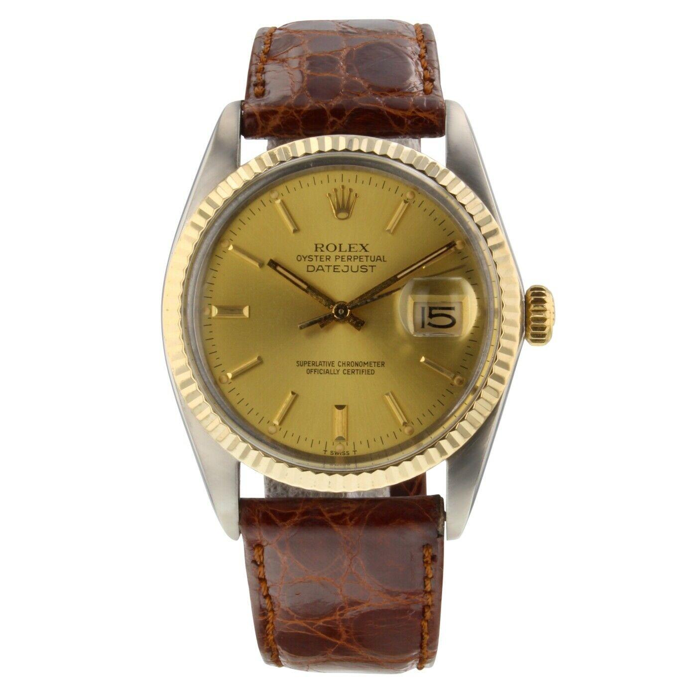 Datejust 36 Mm Two Tone Leather Mint Watch 16013 Circa 1981 With Papers!