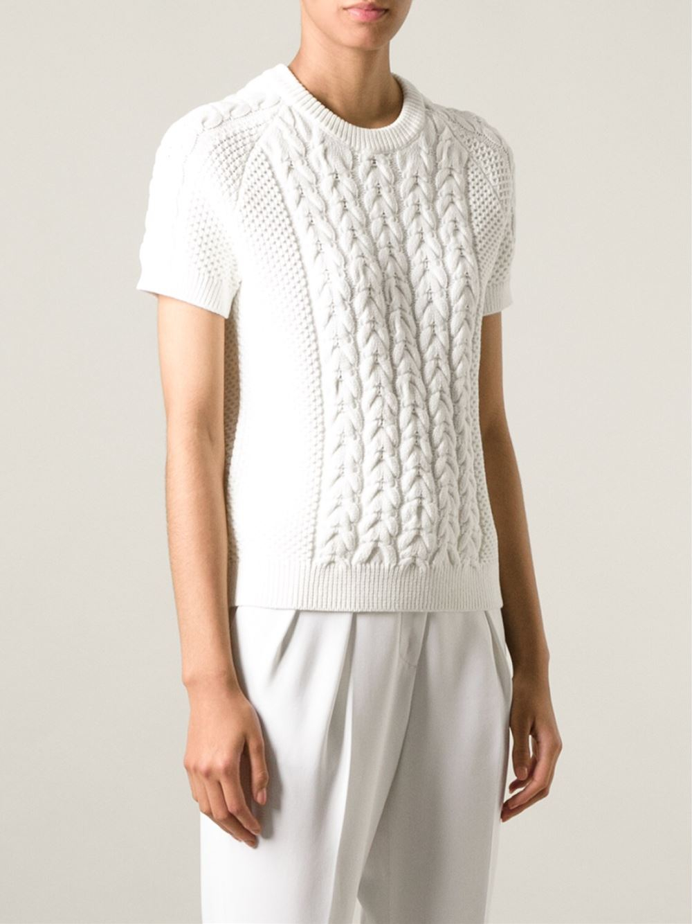 JOSEPH Short Sleeve Cable Knit Sweater in White - Lyst