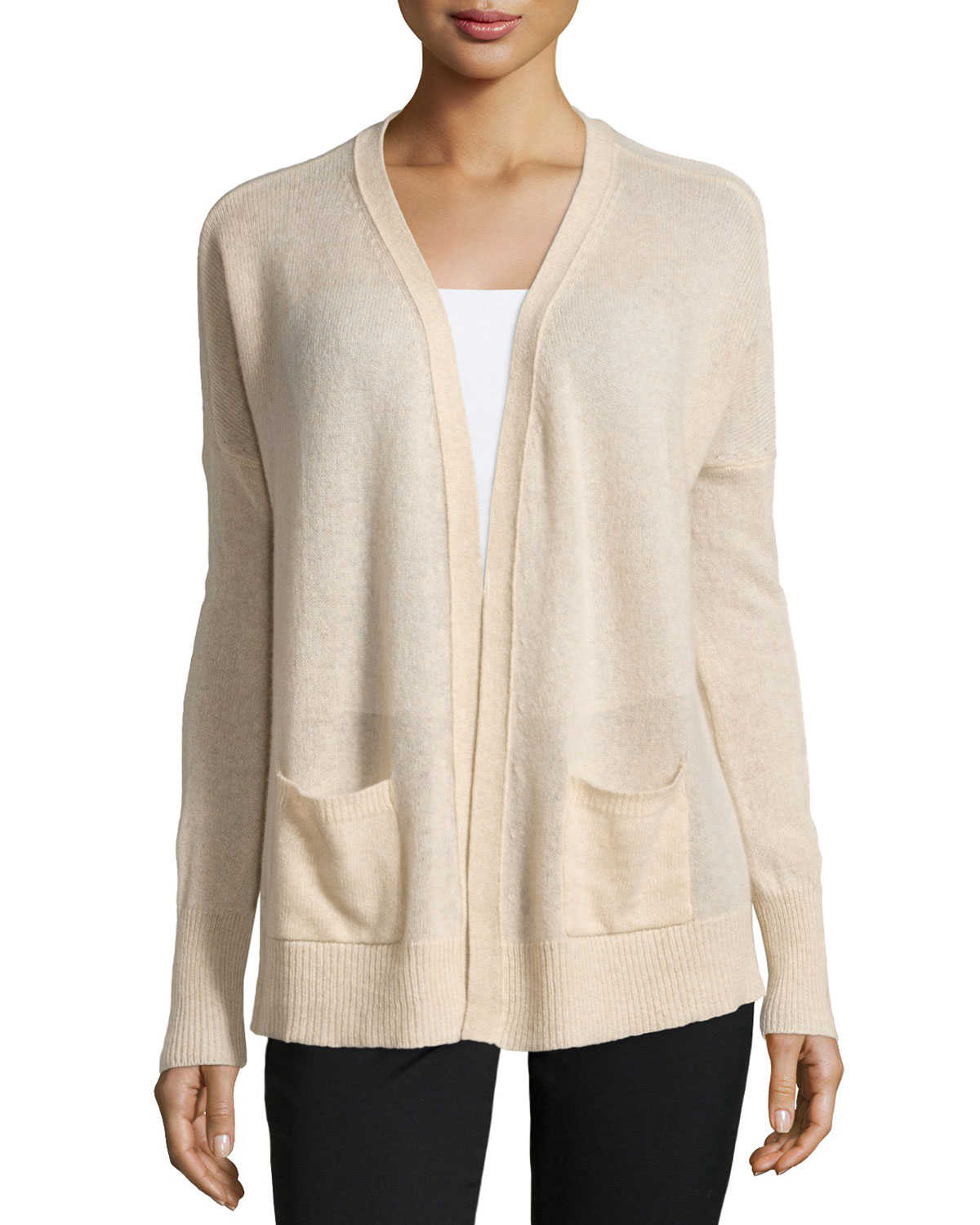 Minnie rose Cashmere Patch-pocket Open Cardigan in Natural | Lyst