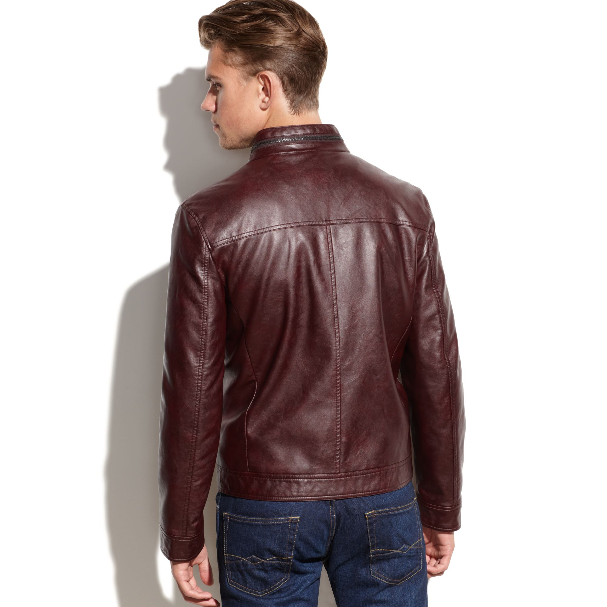 Kenneth Cole Faux Leather Jacket in Purple for Men | Lyst