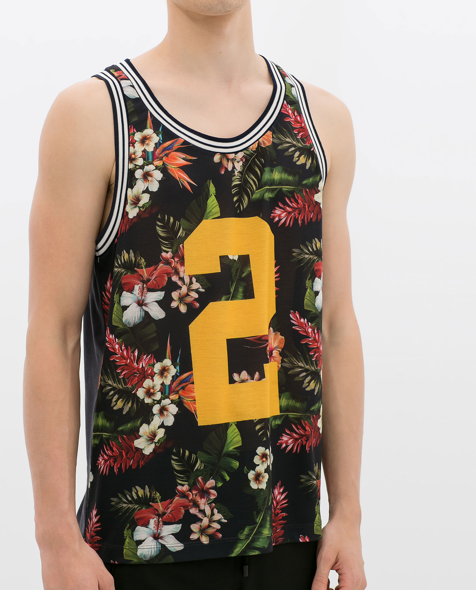 Zara Floral Tshirt with Number in Floral for Men (Navy blue) Lyst